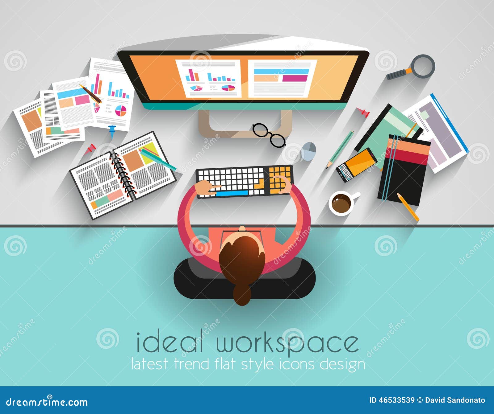 ideal workspace for teamwork and brainsotrming with flat style.