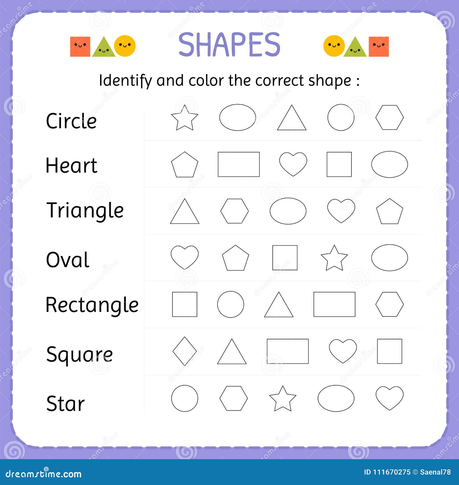 Worksheet: Identify & Count Basic Shapes Cartoon Vector | CartoonDealer