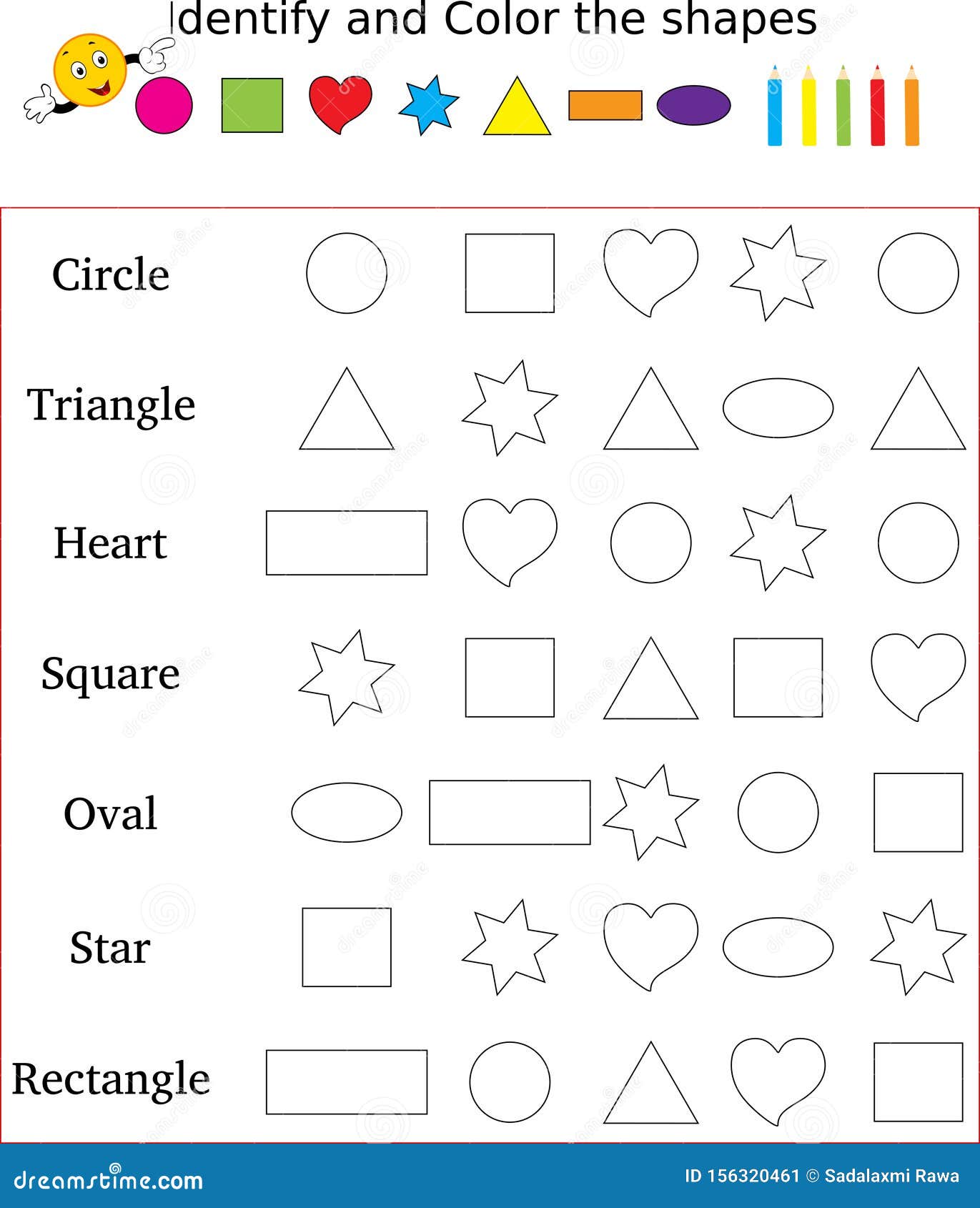 worksheet identify count basic shapes cartoon vector