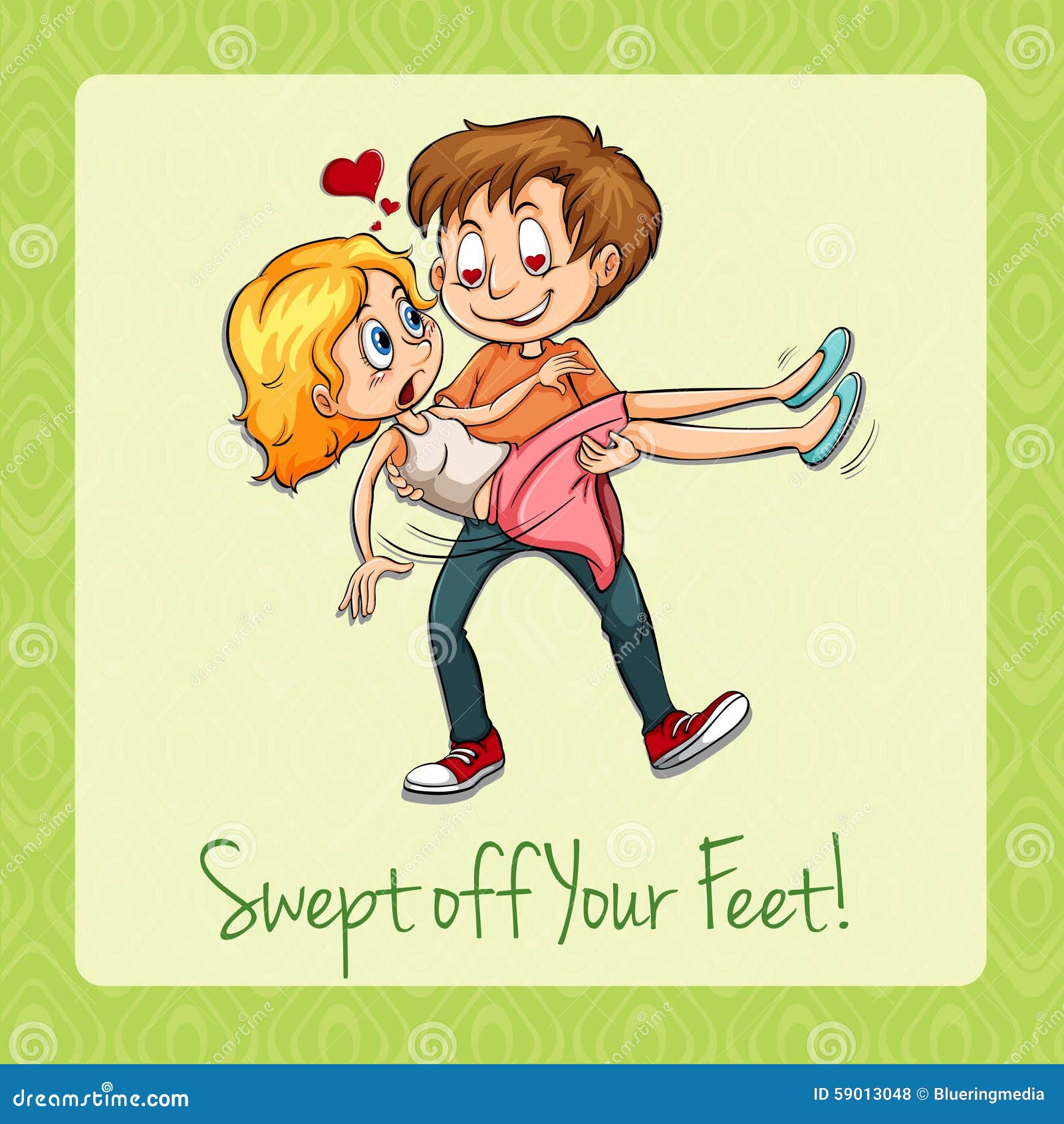 Idiom swept off your feet stock vector. Illustration of card 59013048