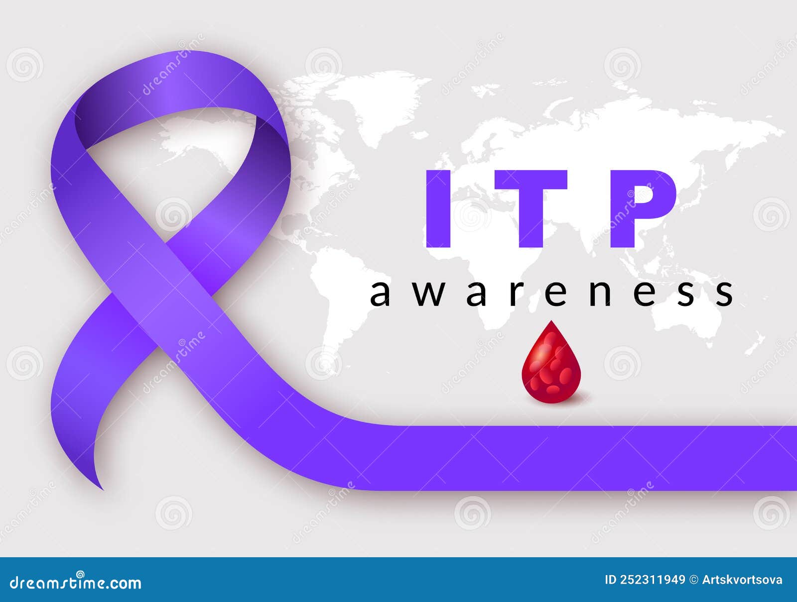 idiopathic thrombocytopenic purpura itp. platelets day and purple ribbon, blood drop