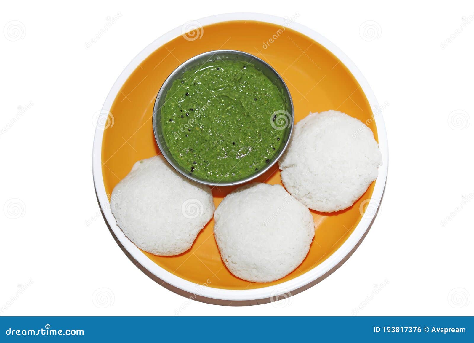 Idly with Coriander Mint Chutney, South Indian Breakfast Stock Photo