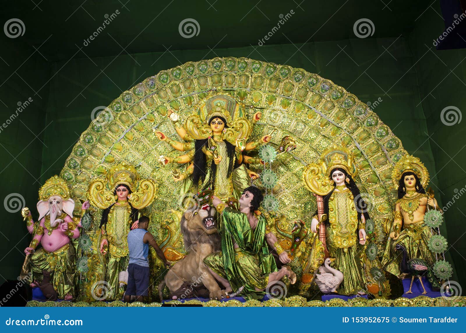 Idols of Hindu Goddess Maa Durga with Her Childrens in a Pandal ...