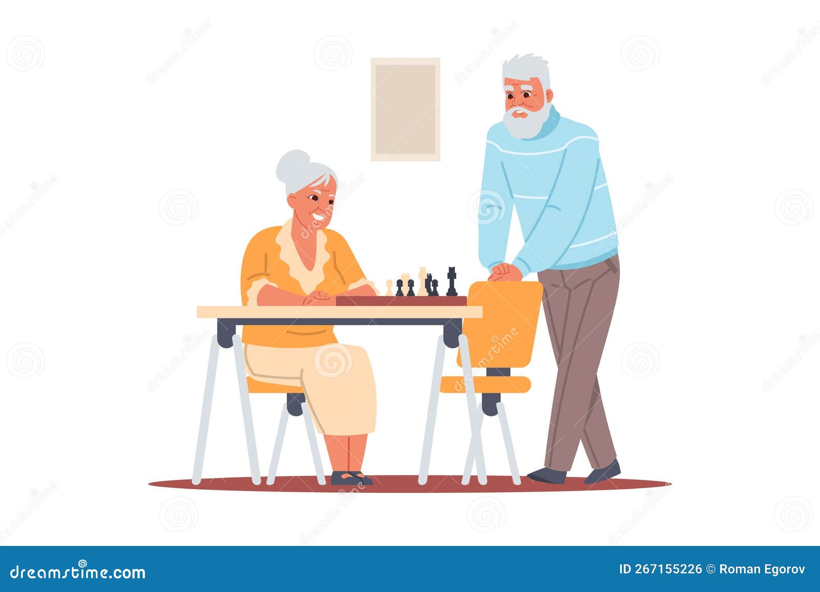 Velhos, velhos amigos jogando xadrez, jogo de tabuleiro. idosos, jogadores  de personagens aposentados no tabuleiro de xadrez no lazer em casa,  relaxando juntos. ilustração vetorial plana isolada no fundo branco