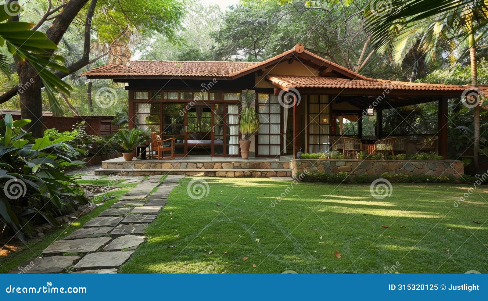 an idyllic bungalow nestled a the lush greenery offering the perfect escape for a restful slumber. 2d flat cartoon