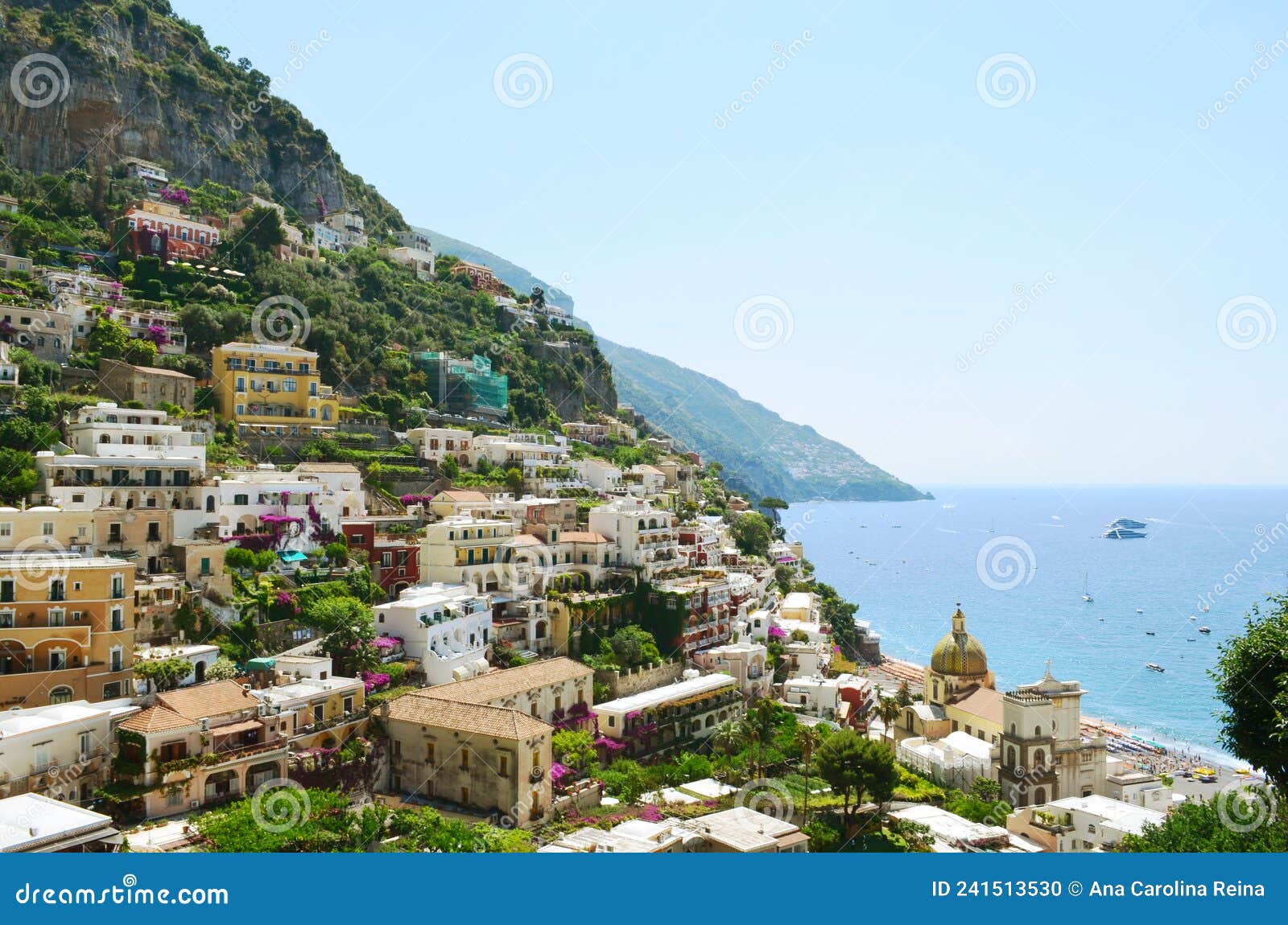 Positano Old Town of Amalfi Coast, Italy, with Buildings on the Slope ...