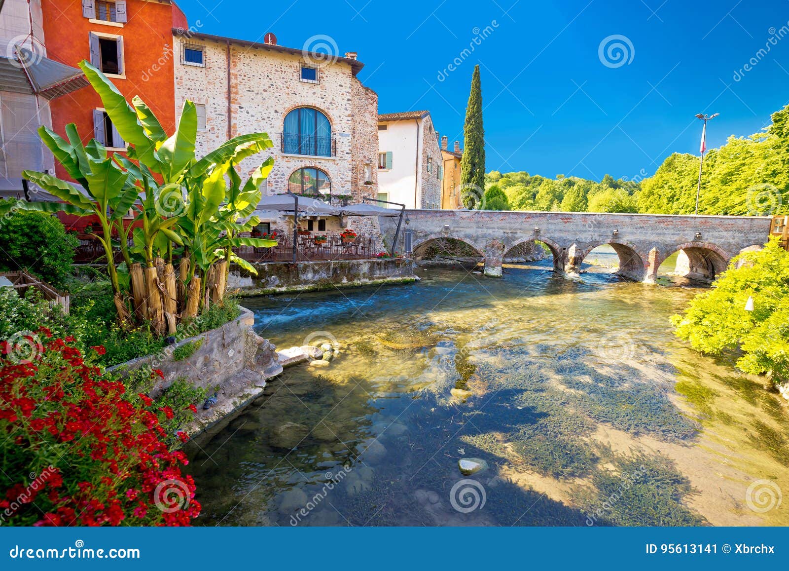 idyllic italian village of borghetto on mincio river view