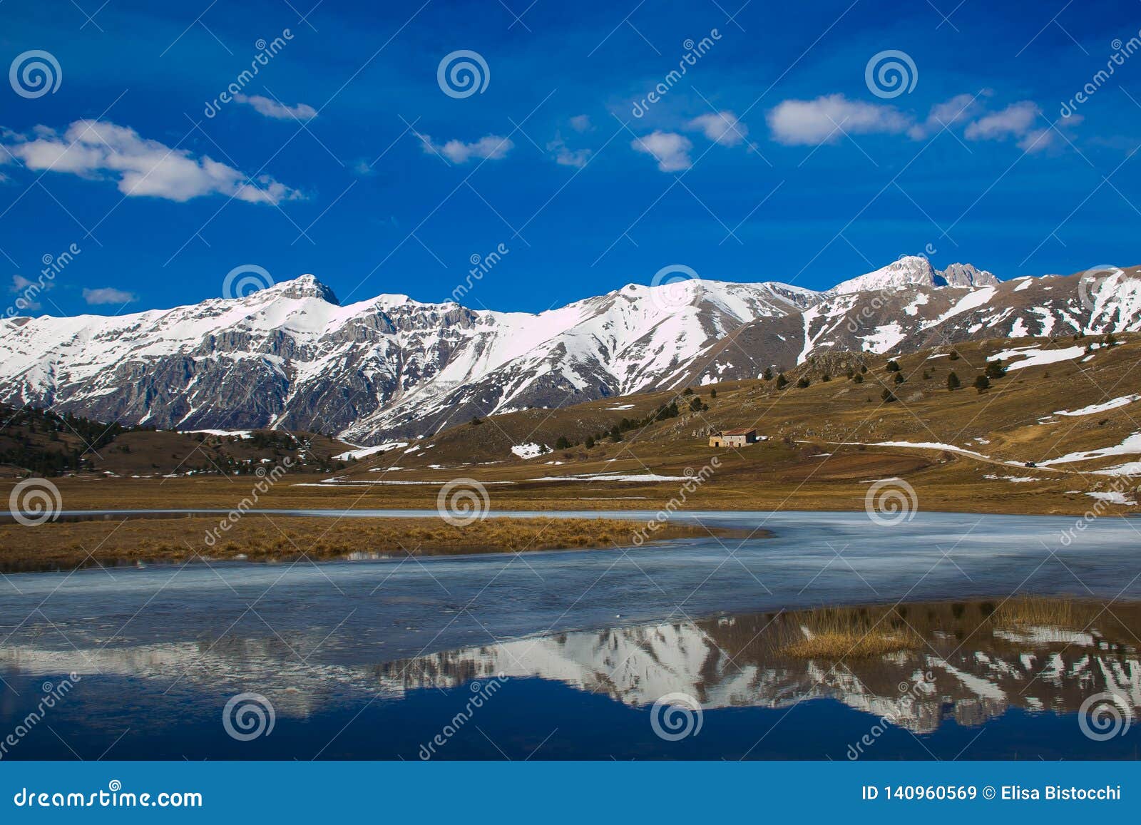 idyllic mountain lake in the gran sasso e monti della laga national park