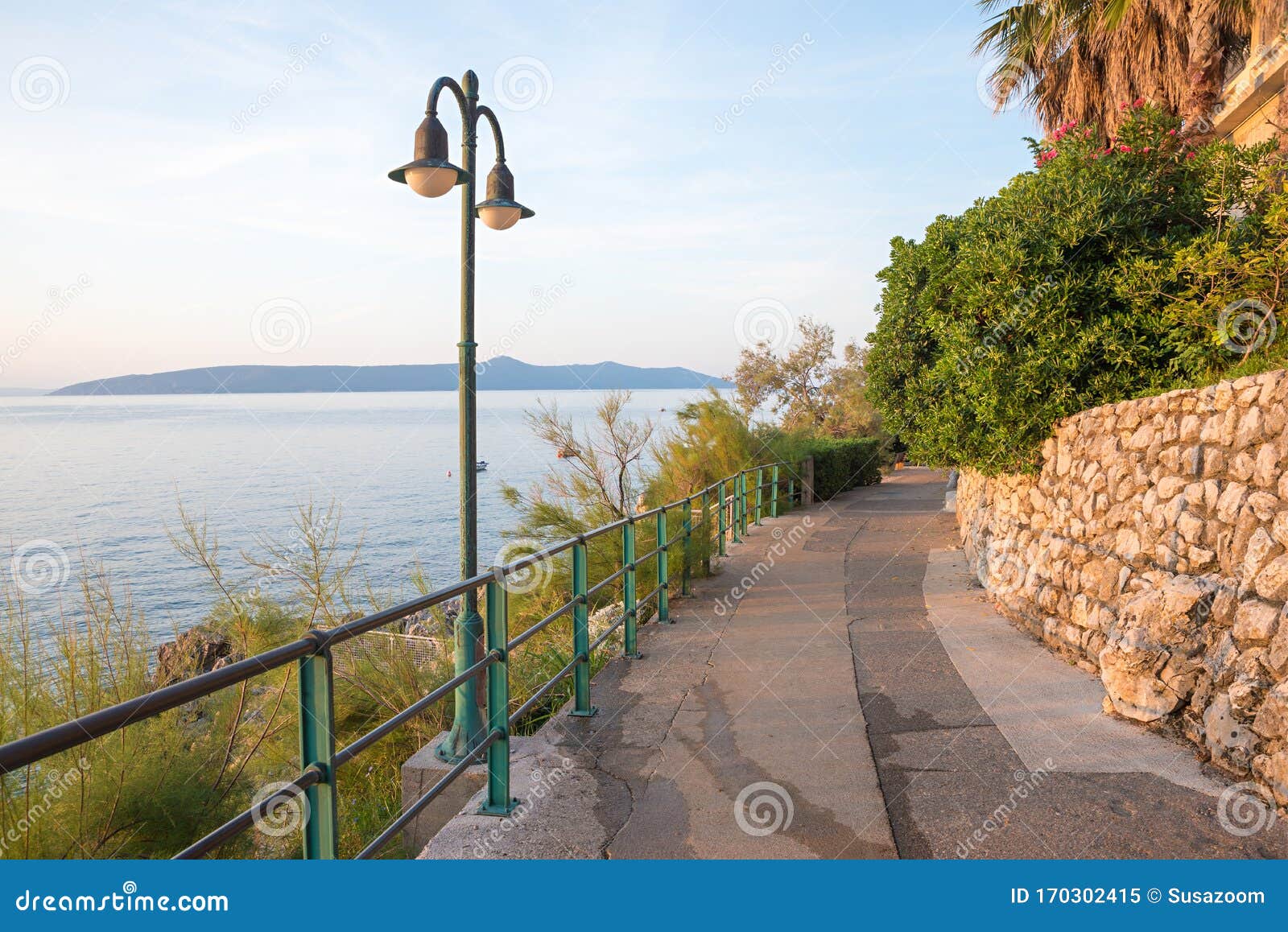 idyllic seaside promenade, along moscenicka draga, croatia