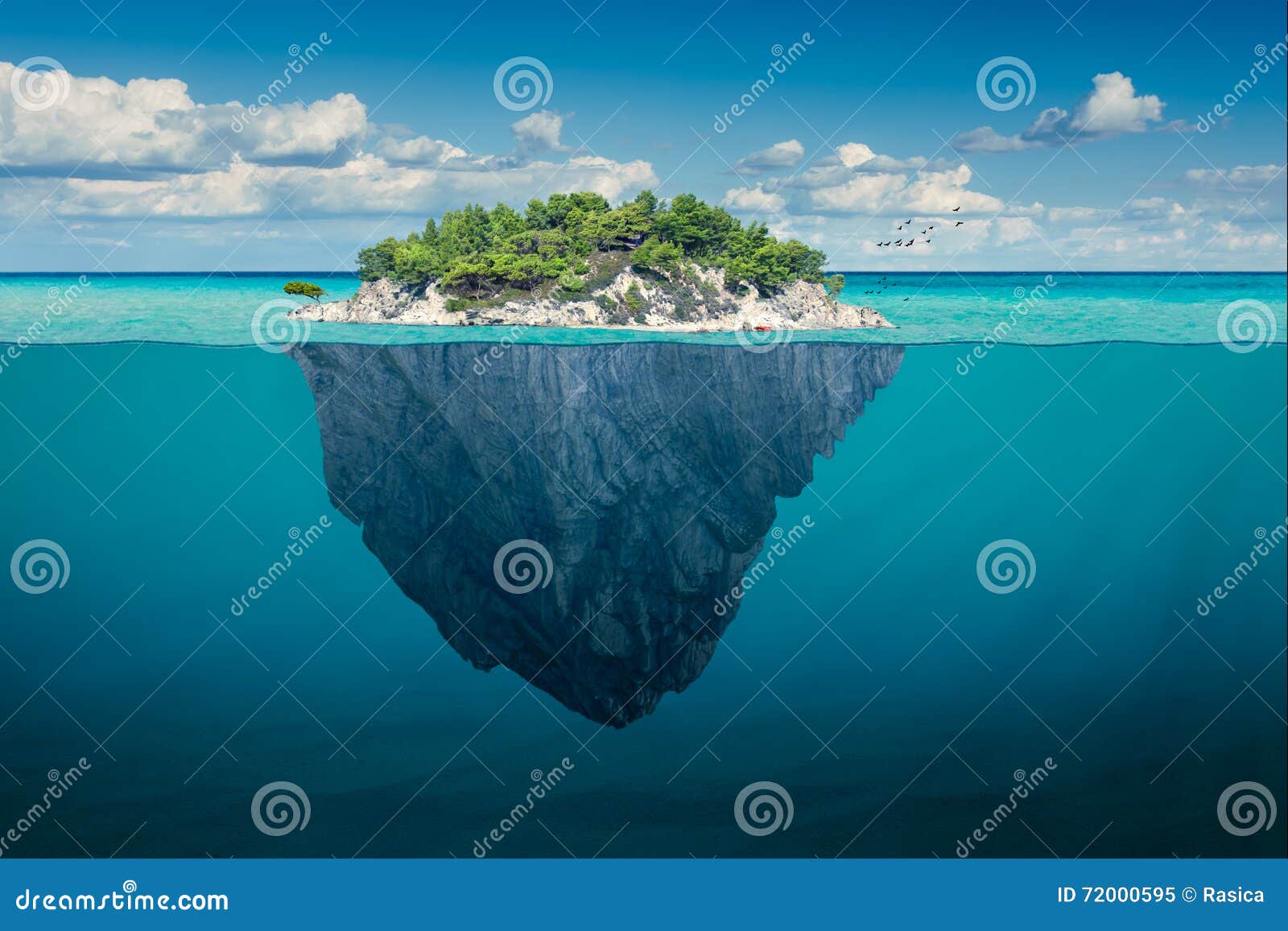 idyllic solitude island with green trees in the ocean