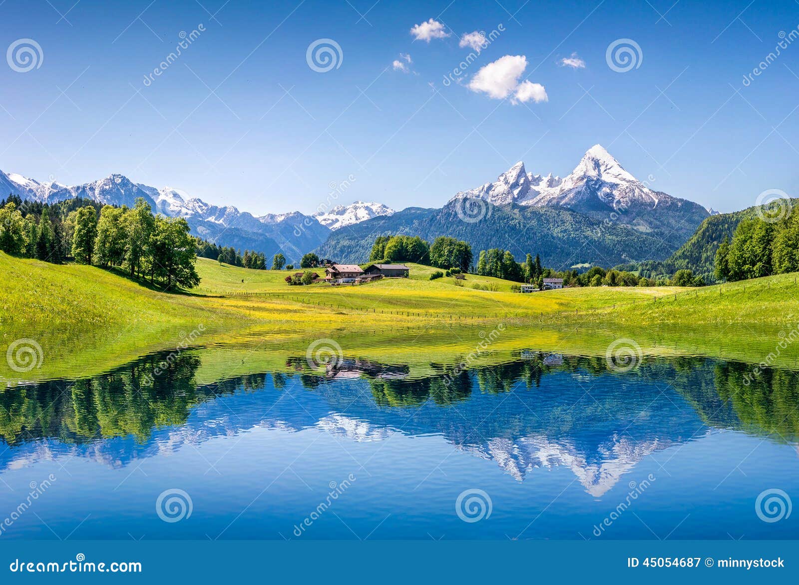 idyllic summer landscape with clear mountain lake in the alps