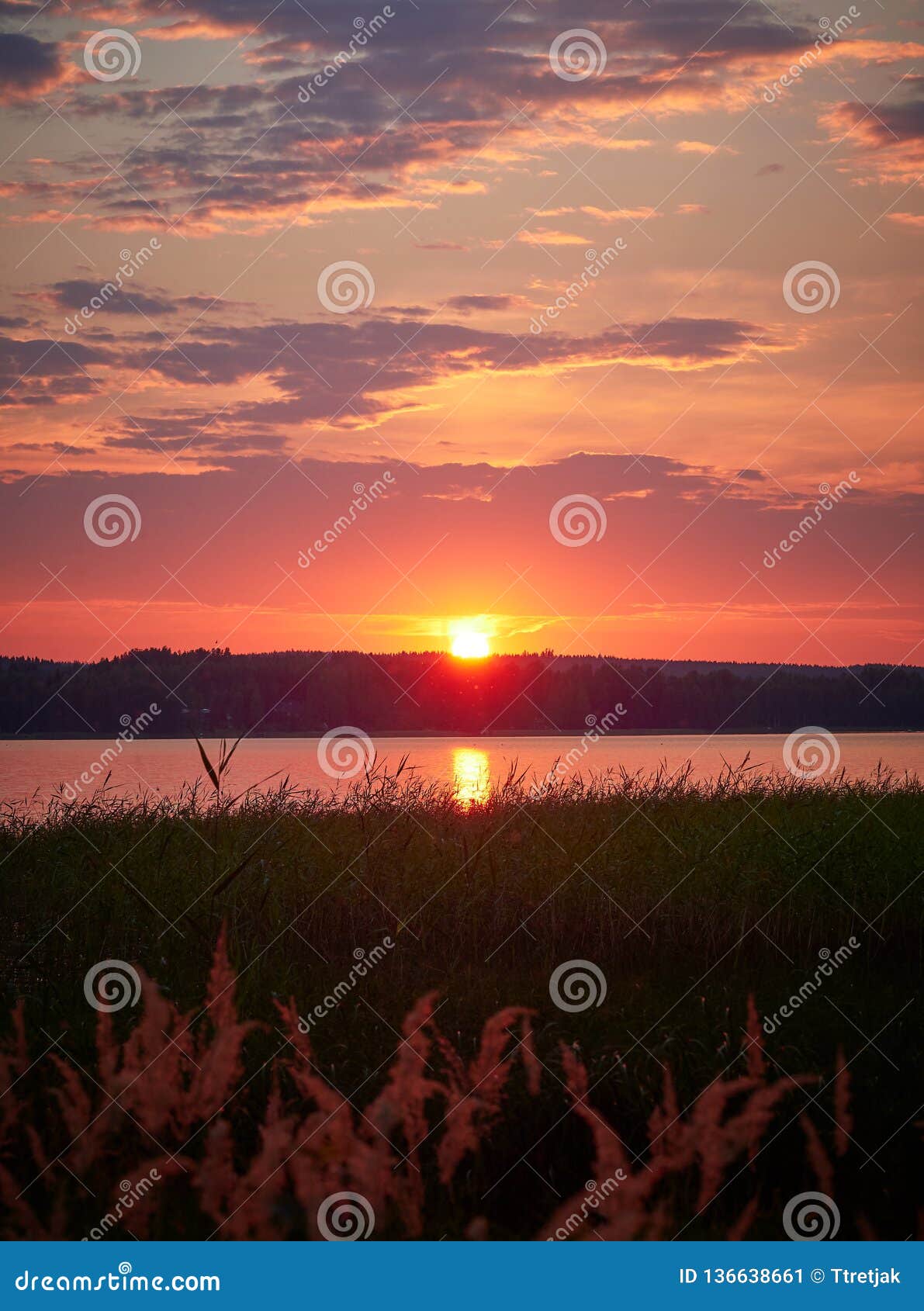 Idyllic Sunset Sky with the Sun and Colorful Clouds Stock Image - Image ...