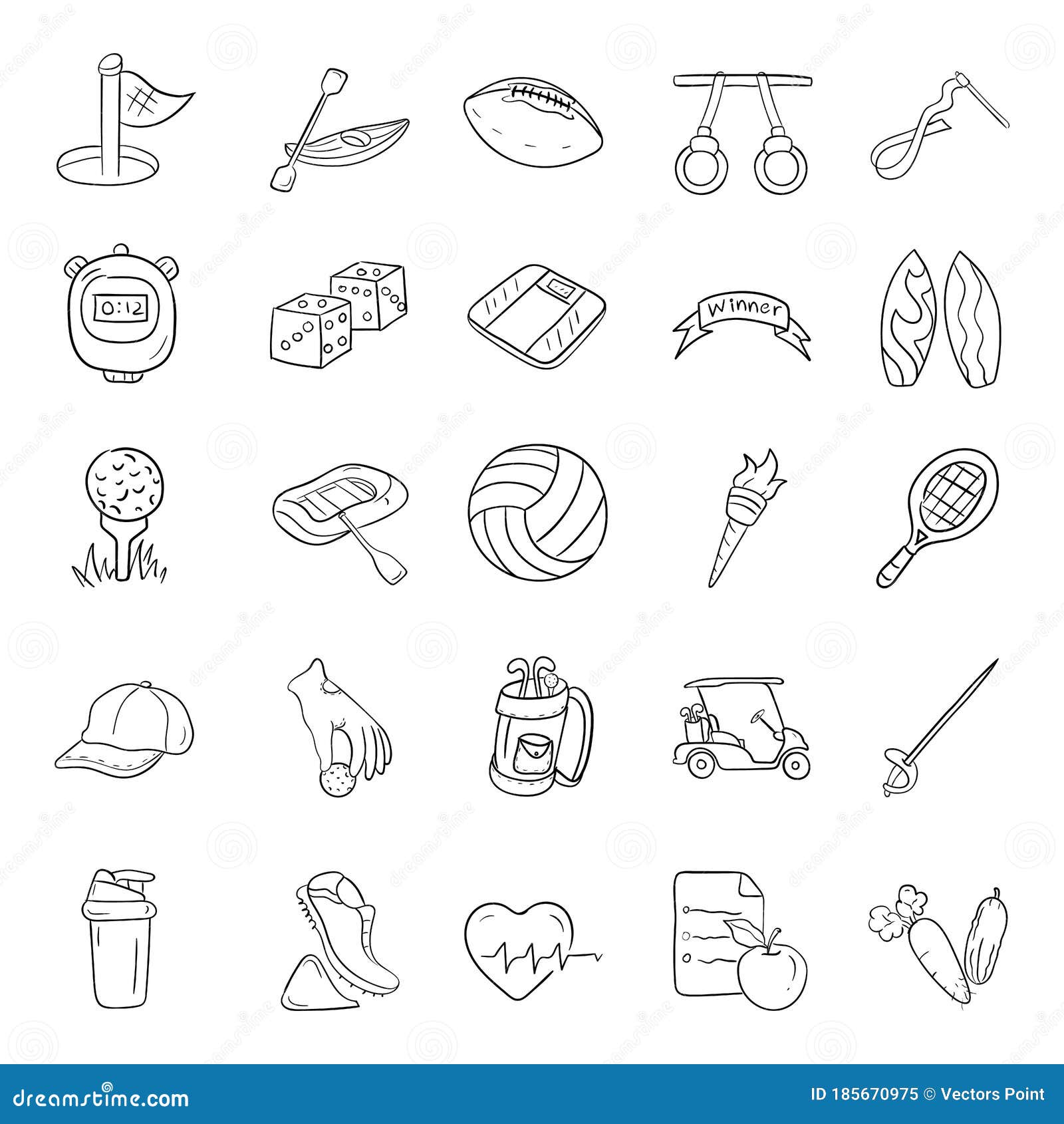 Sports, Soccer, Cricket, Hockey ,Skiing Hand Drawn Vectors Set Stock ...