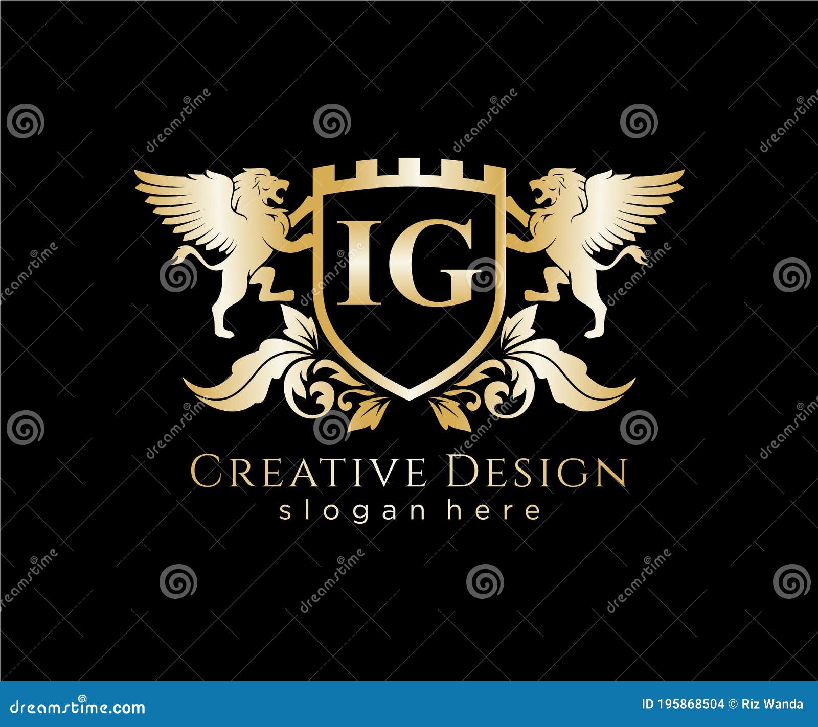 ig letter initial with lion royal logo template