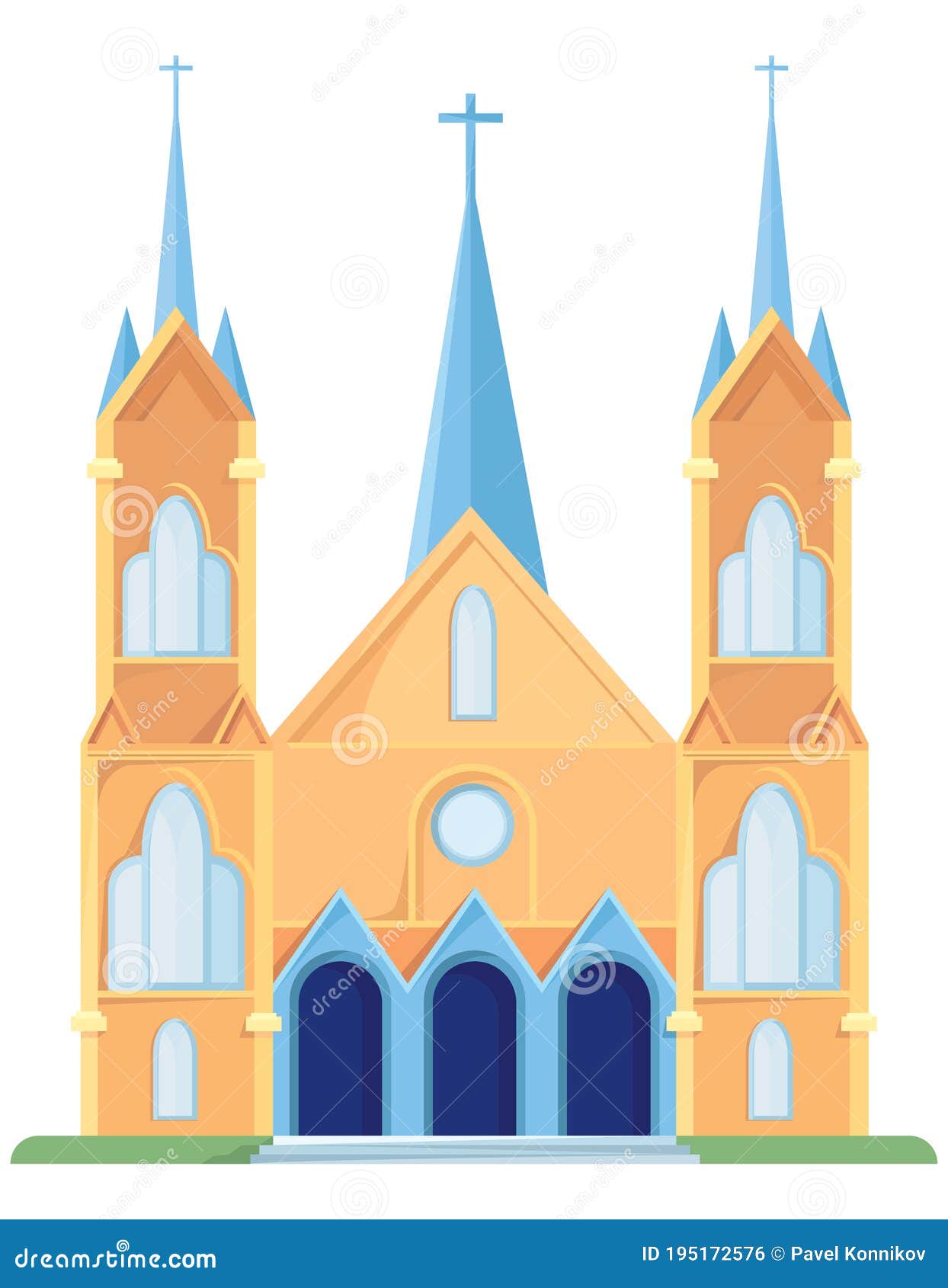 Iglesia Católica Con Tres Torres Stock de ilustración - Ilustración de  pascua, historieta: 195172576