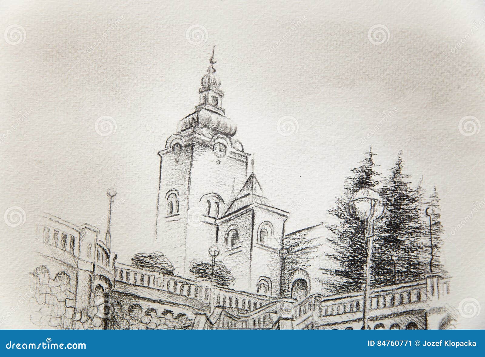 Iglesia Dominante En La Ciudad Vieja, Dibujo De Lápiz En El Papel Stock de  ilustración - Ilustración de negro, religioso: 84760771