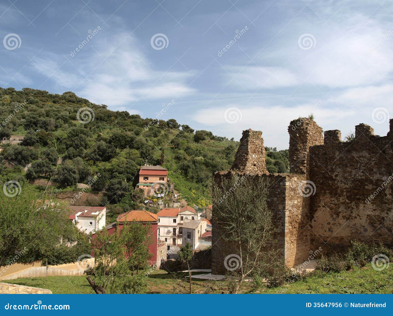 iglesias with wall remains of the castle castello salvaterra, sardinia