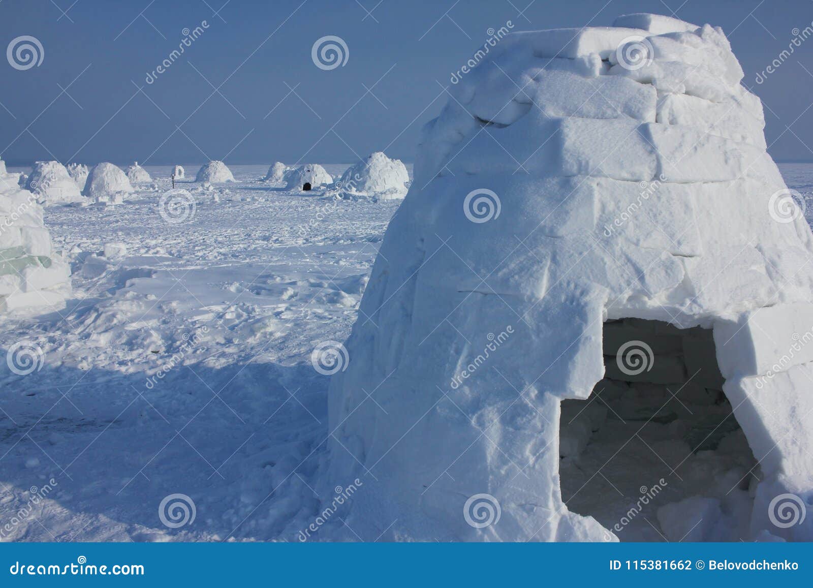 Igloo. Eskimos village stock photo. Image of construction 115381662