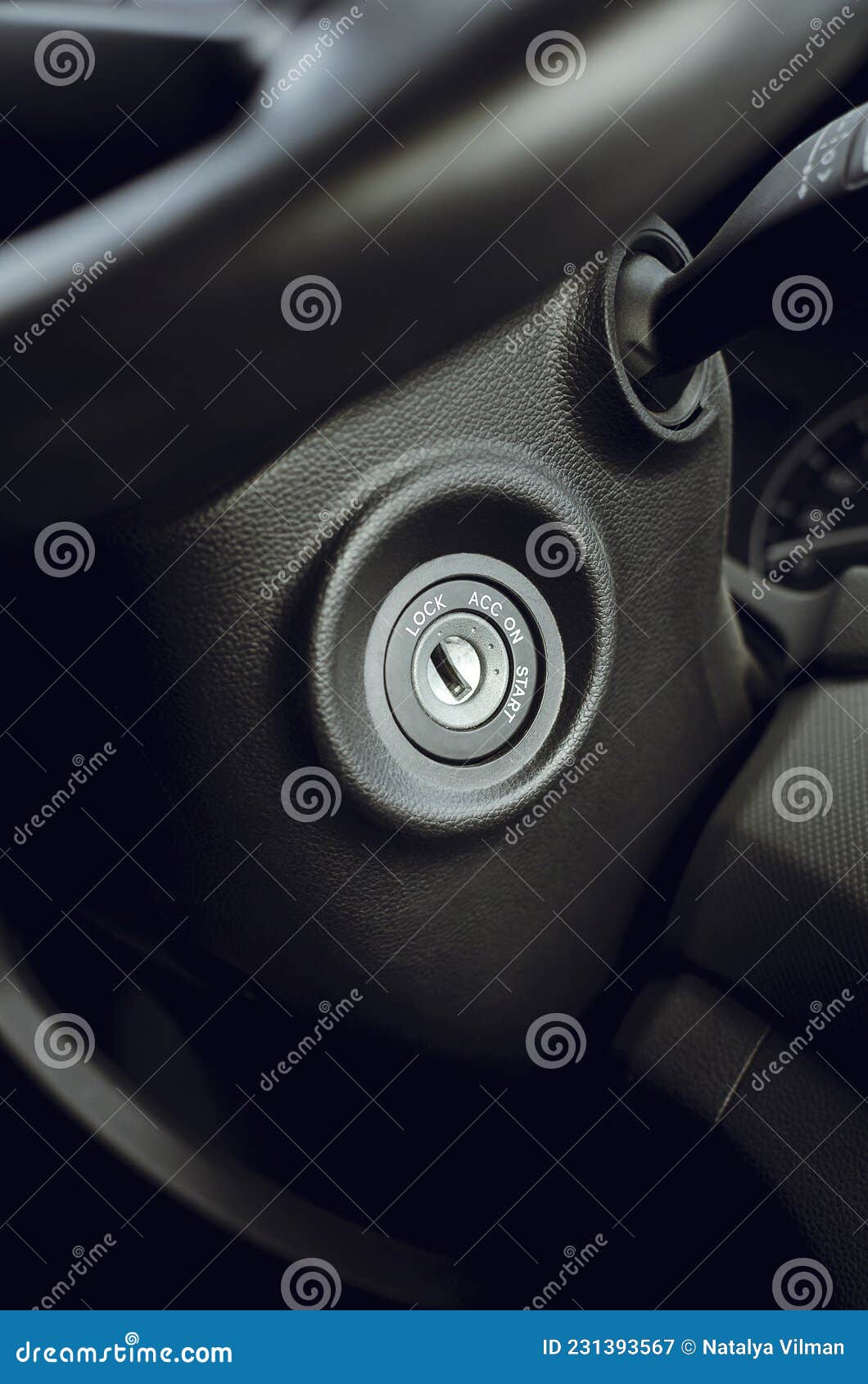 Ignition Lock on the Steering Wheel, Closeup. Vertical Photography Stock Image Image of