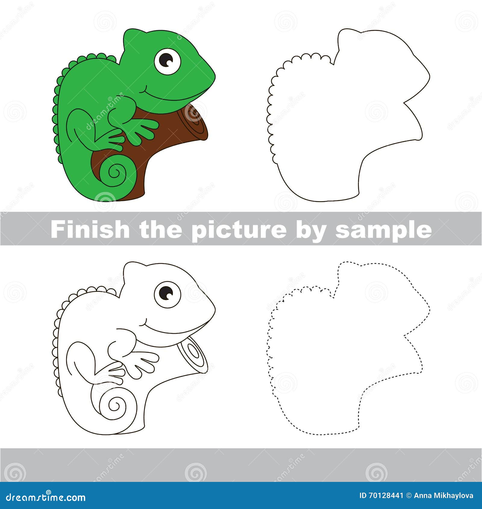 Iguana. Drawing worksheet. stock vector. Illustration of hand - 70128441