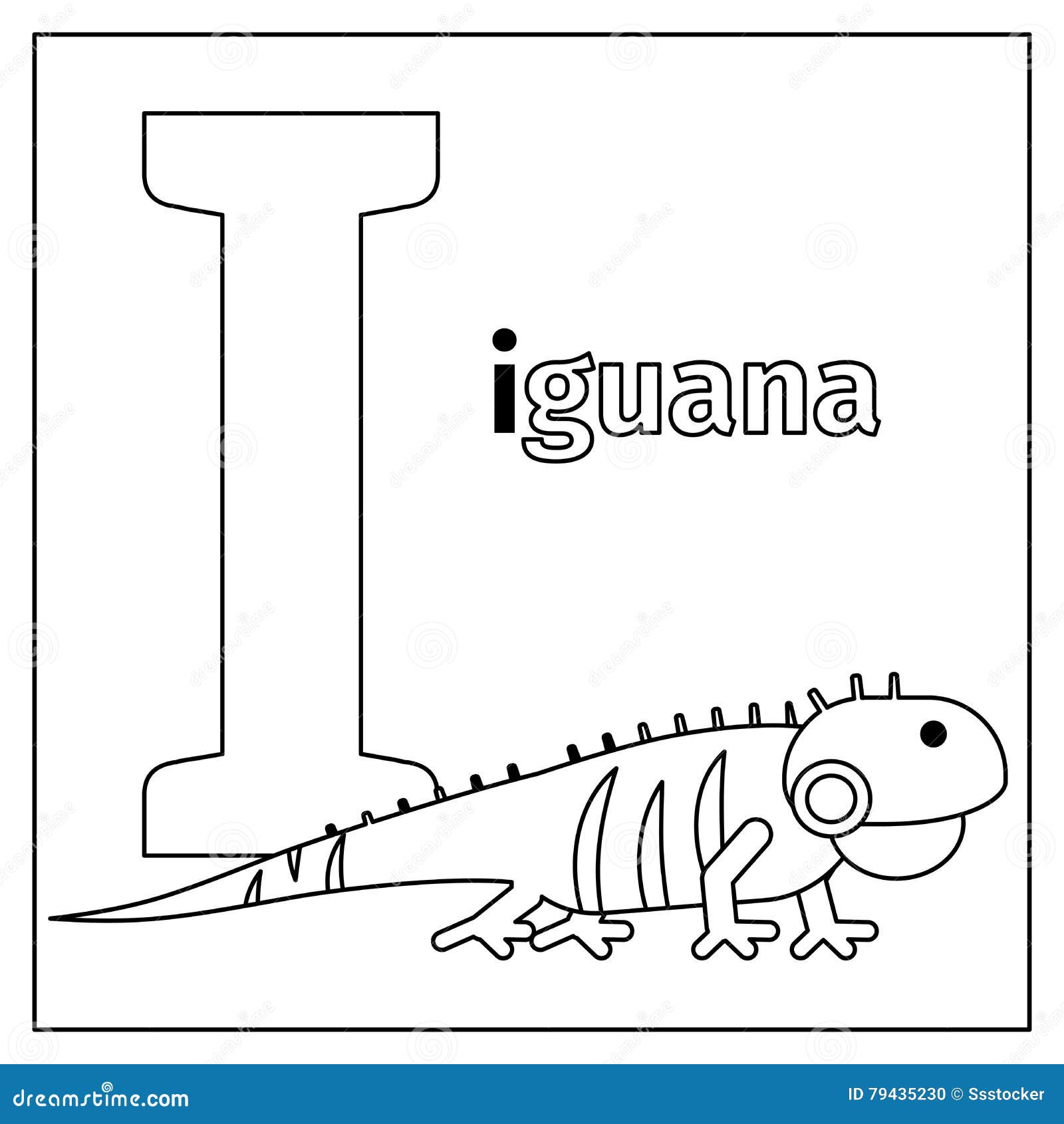 Download Iguana, Letter I Coloring Page Stock Vector - Illustration of character, color: 79435230