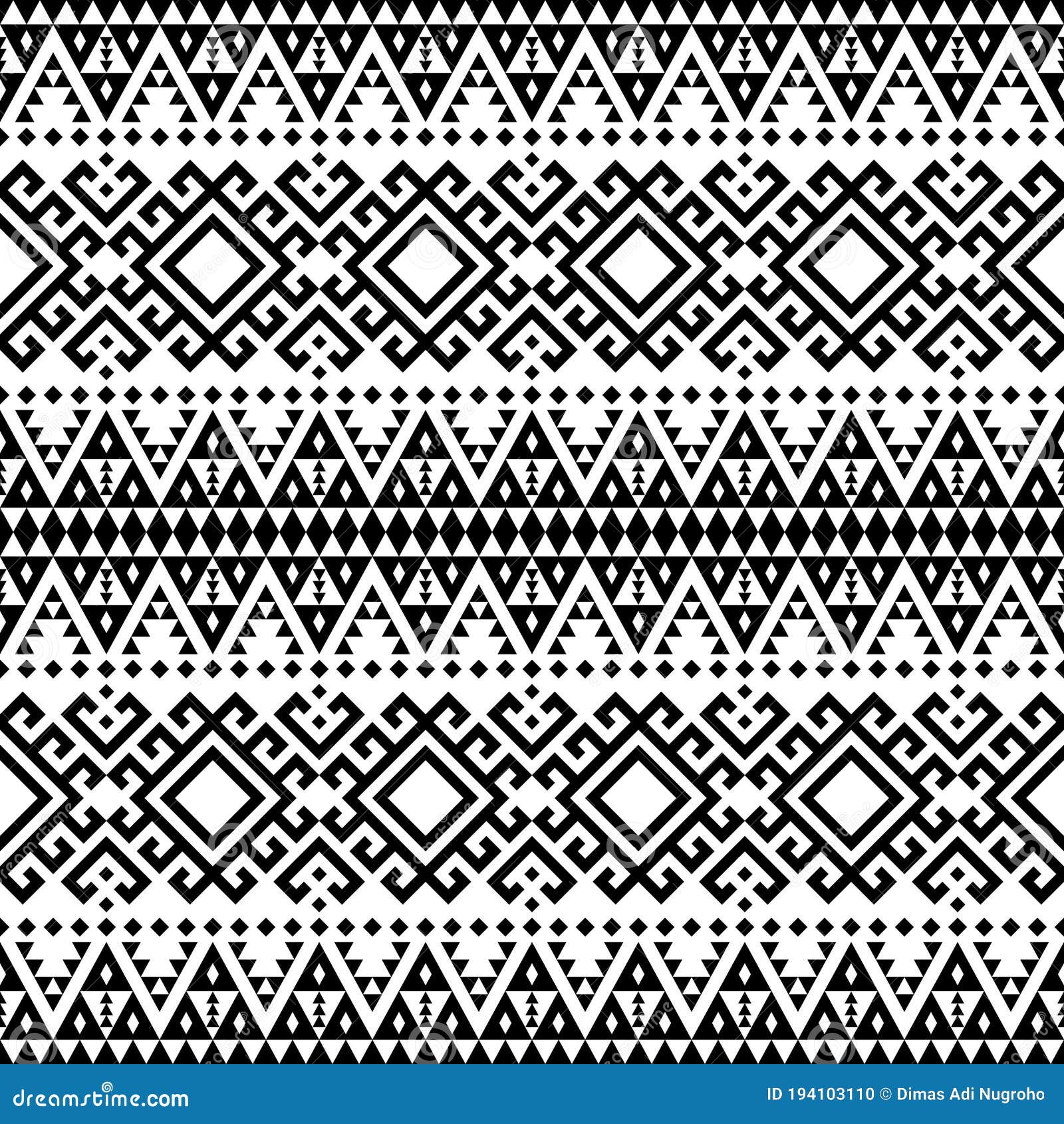 Ikat Aztec Ethnic Seamless Pattern Design in Black and White Color ...