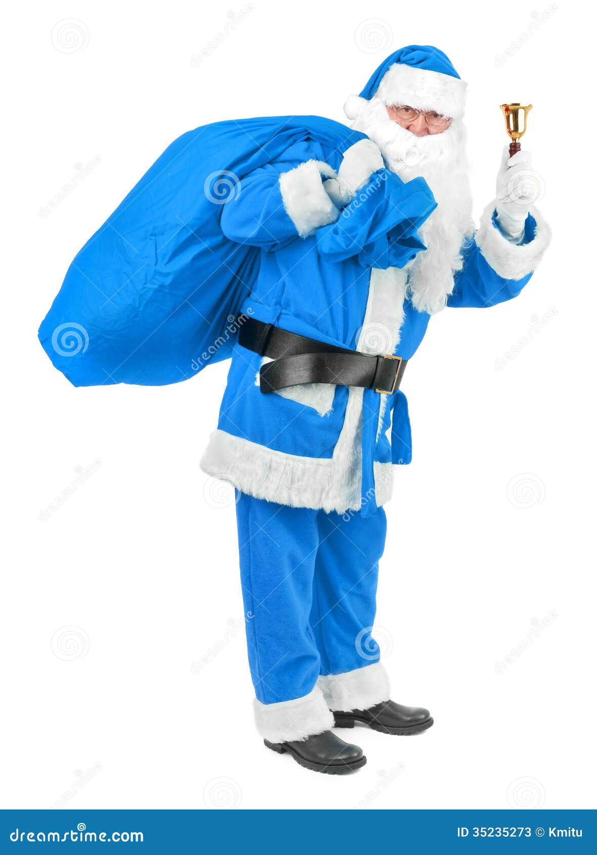 Babbo Natale Blu.Il Babbo Natale Blu Con La Campana Su Bianco Immagine Stock Immagine Di Guanti Umano 35235273