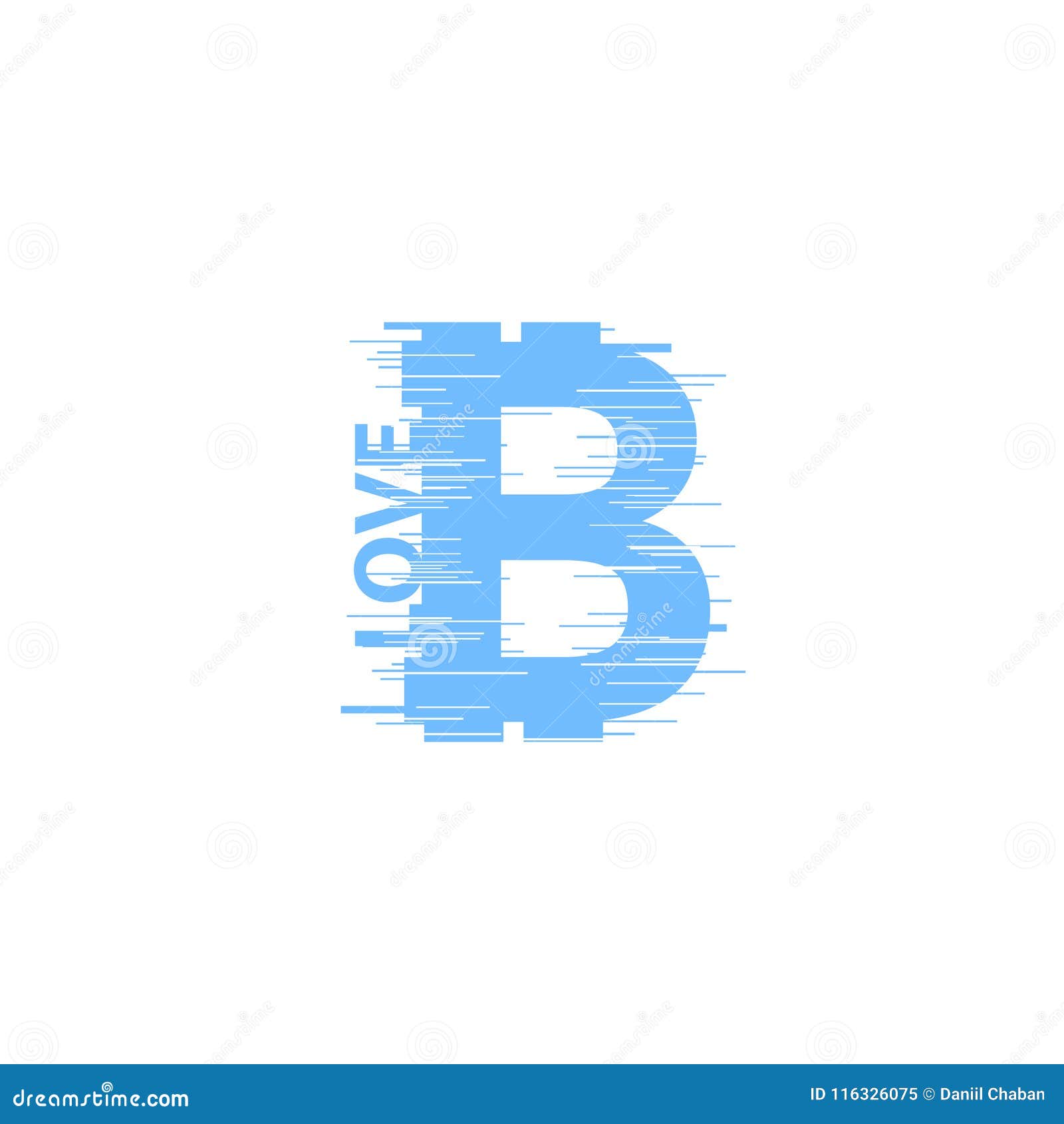 Il bitcoin blu firma dentro lo stile di impulso errato su fondo bianco Illustrazione digitale di vettore dei soldi di Internet Ef