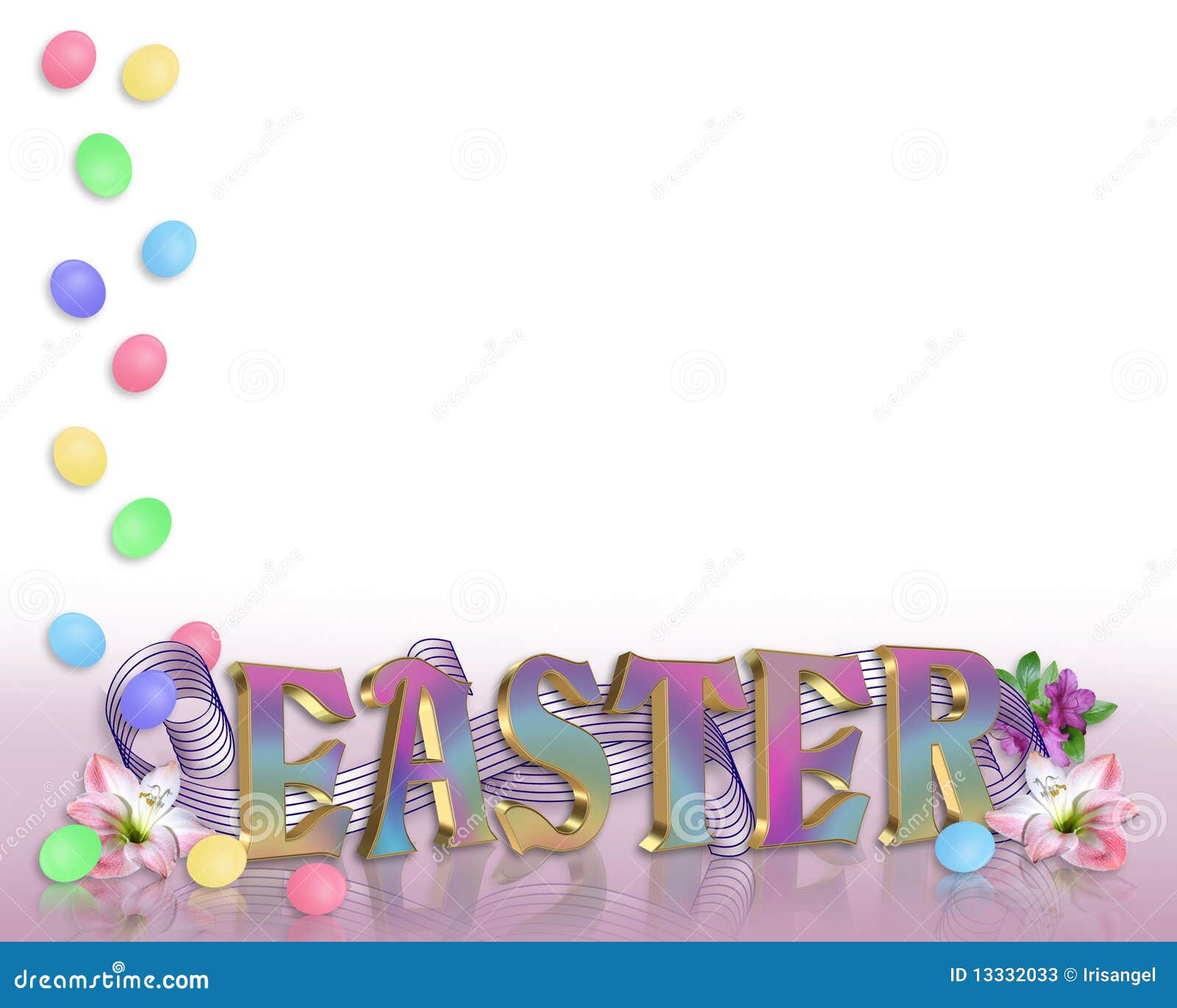 Il bordo di Pasqua eggs, fiorisce il testo 3D. Bordo illustrato delle uova di Pasqua Per la cartolina d'auguri, la cancelleria o la priorità bassa di festa con lo spazio della copia, testo 3D