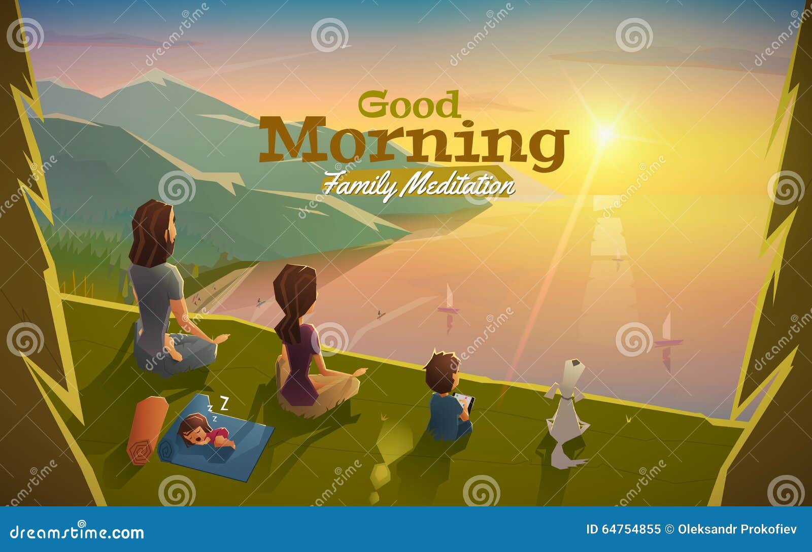 Il Buongiorno Lascia La Meditazione Con La Famiglia Illustrazione Vettoriale Illustrazione Di Mattina Corpo
