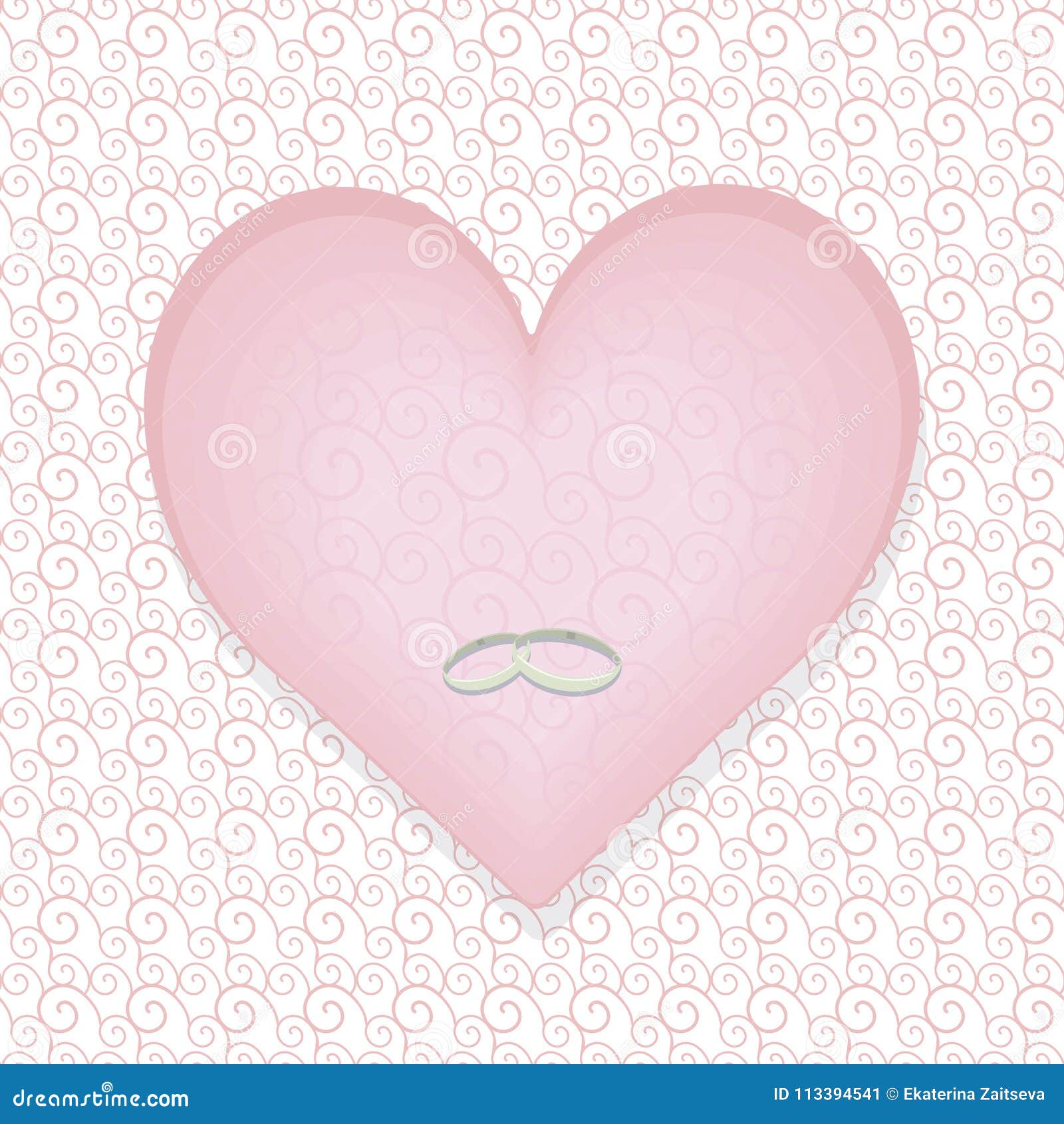 Il Cuore Pallido Di Rosa Pastello Con Un Modello Con Le Fedi Nuziali Sottili D Argento Su Bianco Ha Modellato Il Fondo Con Una Ca Illustrazione Vettoriale Illustrazione Di Bianco Pallido