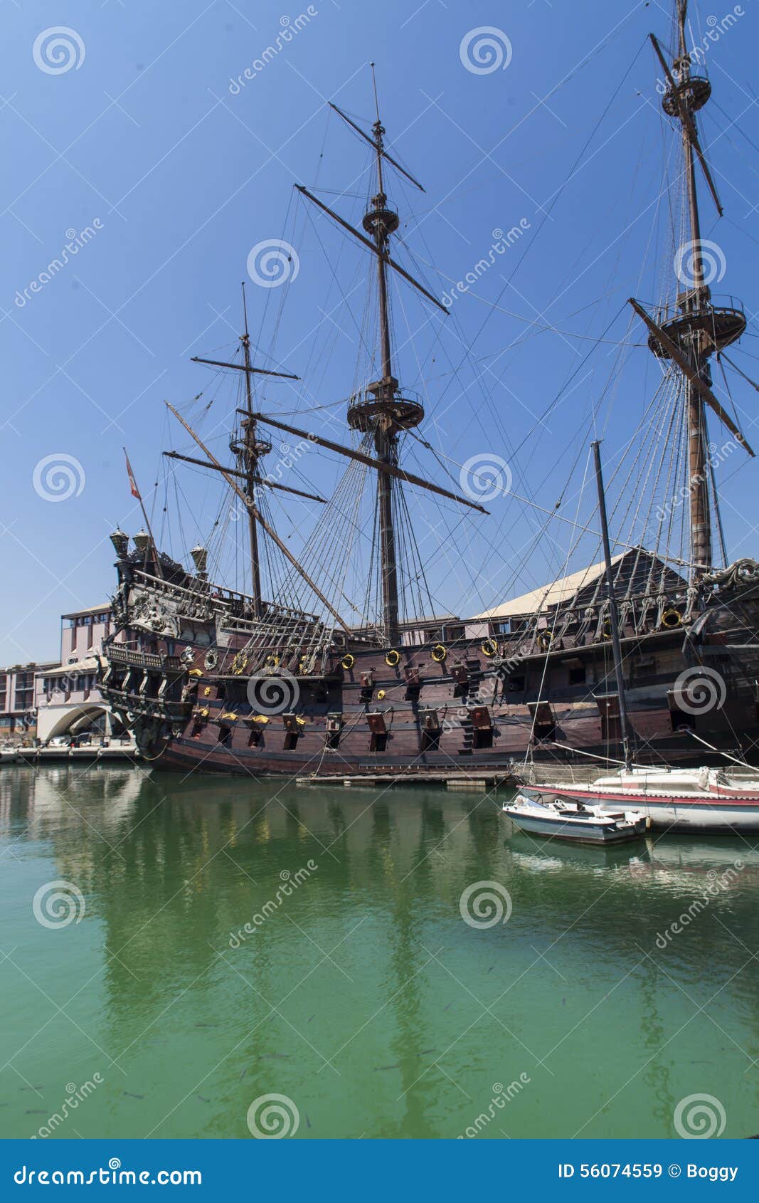 Il Galeone Neptune pirate ship in Genoa, Italy. The ship was constructed for Roman Polanski 1986 film entitled Pirates.