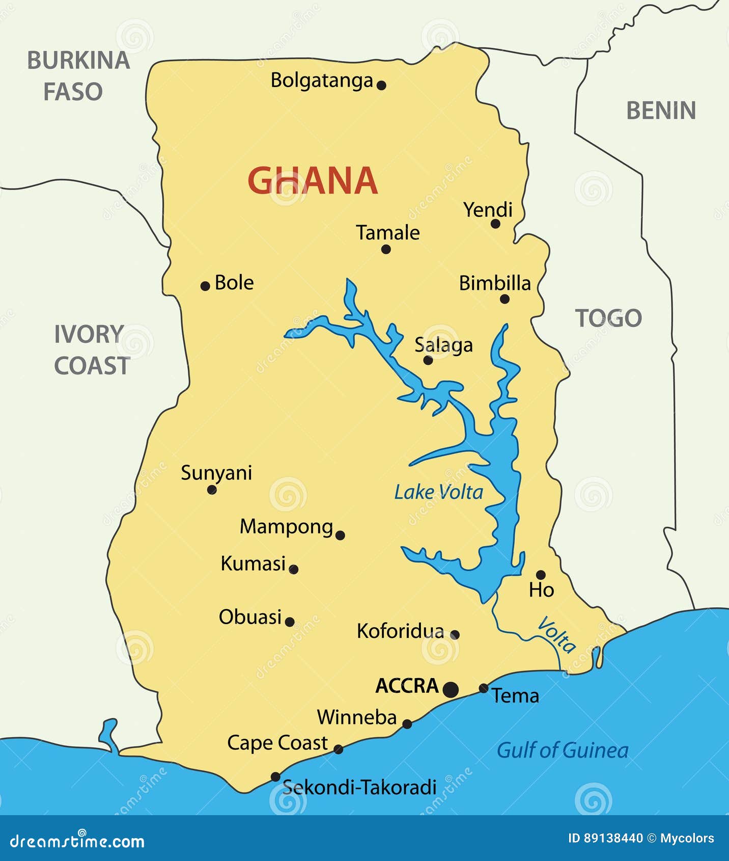 Il Ghana - mappa di vettore di paese