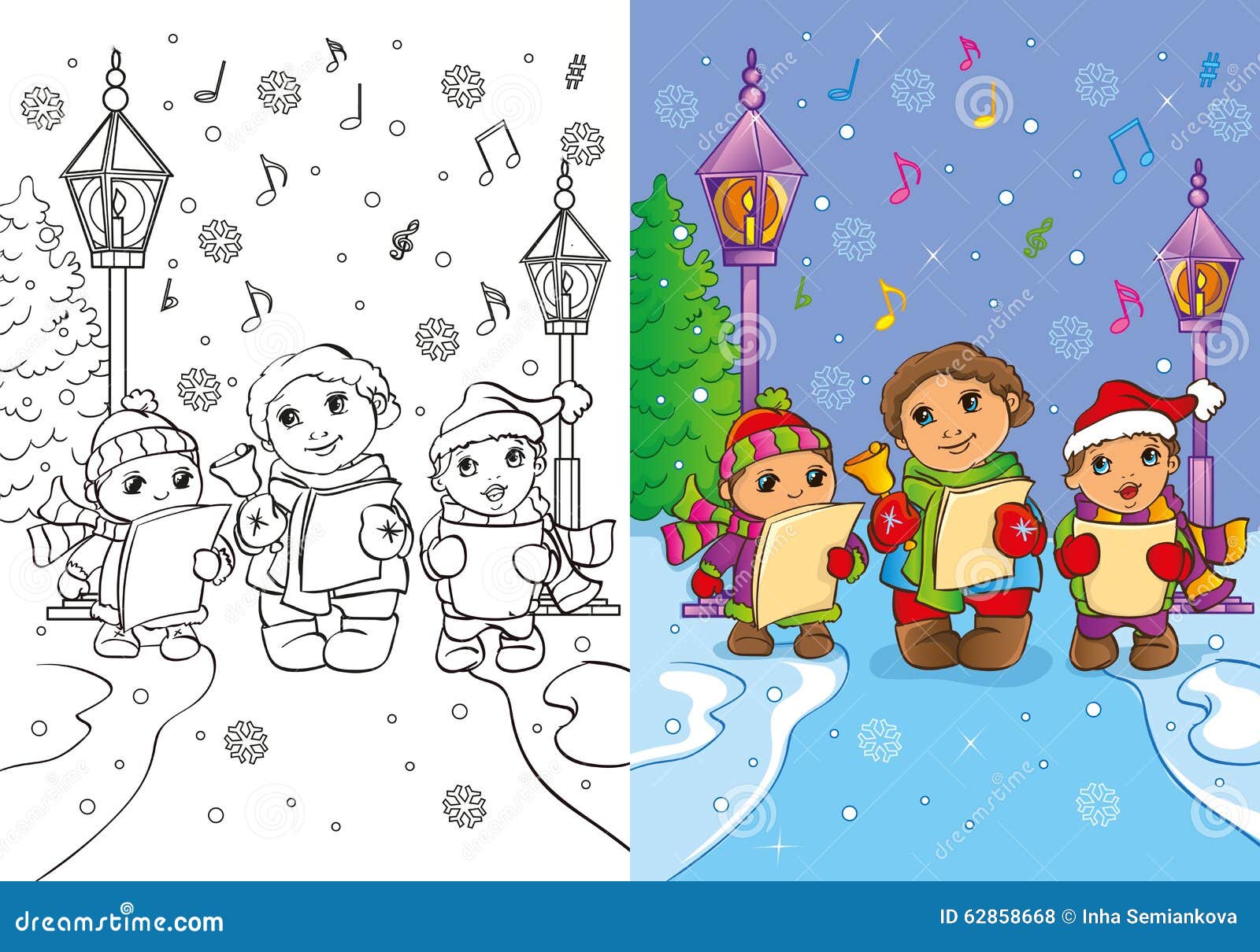 Canzoni Di Natale Per Bambini.Il Libro Da Colorare Dei Bambini Canta Le Canzoni Di Natale Illustrazione Di Stock Illustrazione Di Natale Bianco 62858668