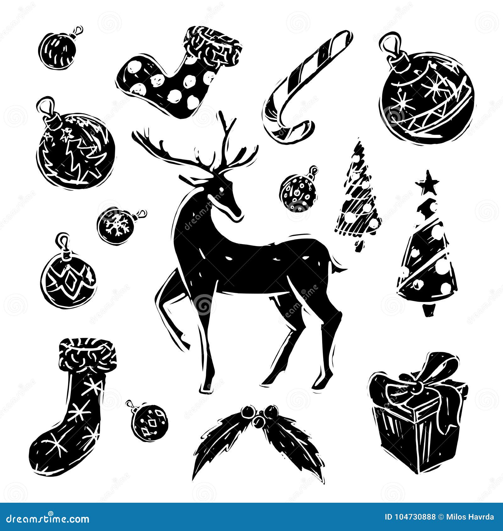 Immagini Natale In Bianco E Nero.Il Natale Ha Messo In Bianco E Nero Illustrazione Vettoriale Illustrazione Di Ornamento Freddo 104730888