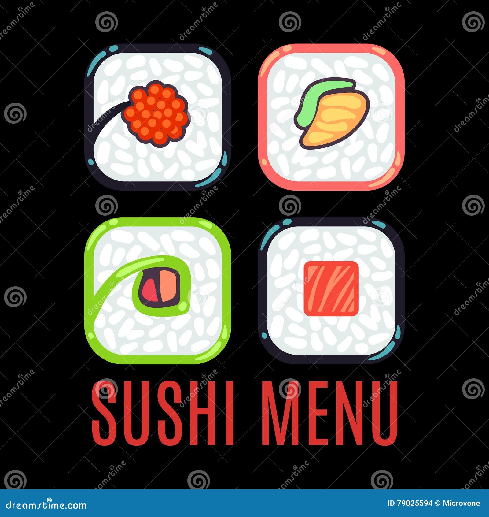 Il nero del modello di vettore di logo dell'alimento del menu dei sushi Logotype per l'illustrazione del ristorante