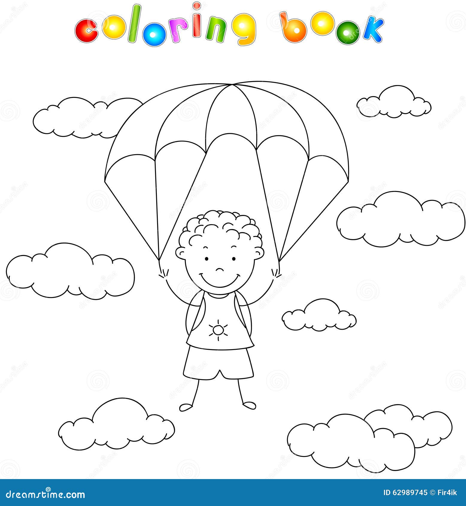 Il paracadutista del ragazzo discende dal cielo su un paracadute con