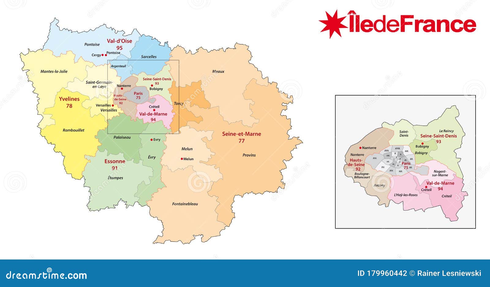 ile de france region administrative and political  map