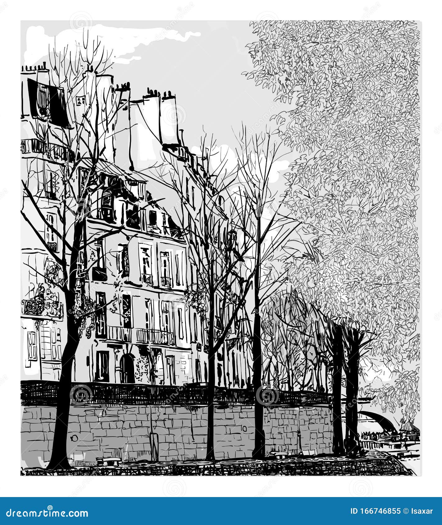 Ile Saint Louis In Paris, France Stock Vector - Illustration of apartments, over: 166746855