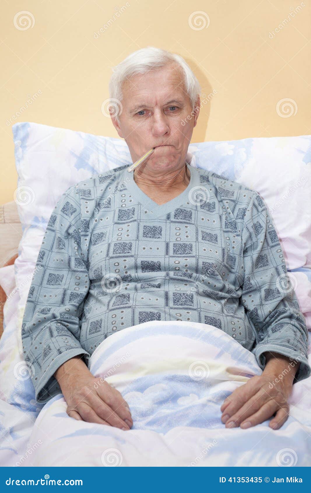 Ill Senior Man with Thermometer Stock Image Image of elder, concept