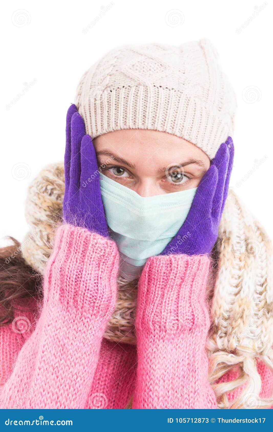 ill woman having fever and headache because of grippe