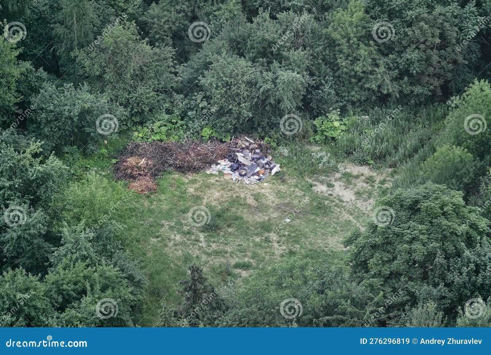 Illegal Garbage Dump among the Trees in the Forest. Garbage Unlawfully