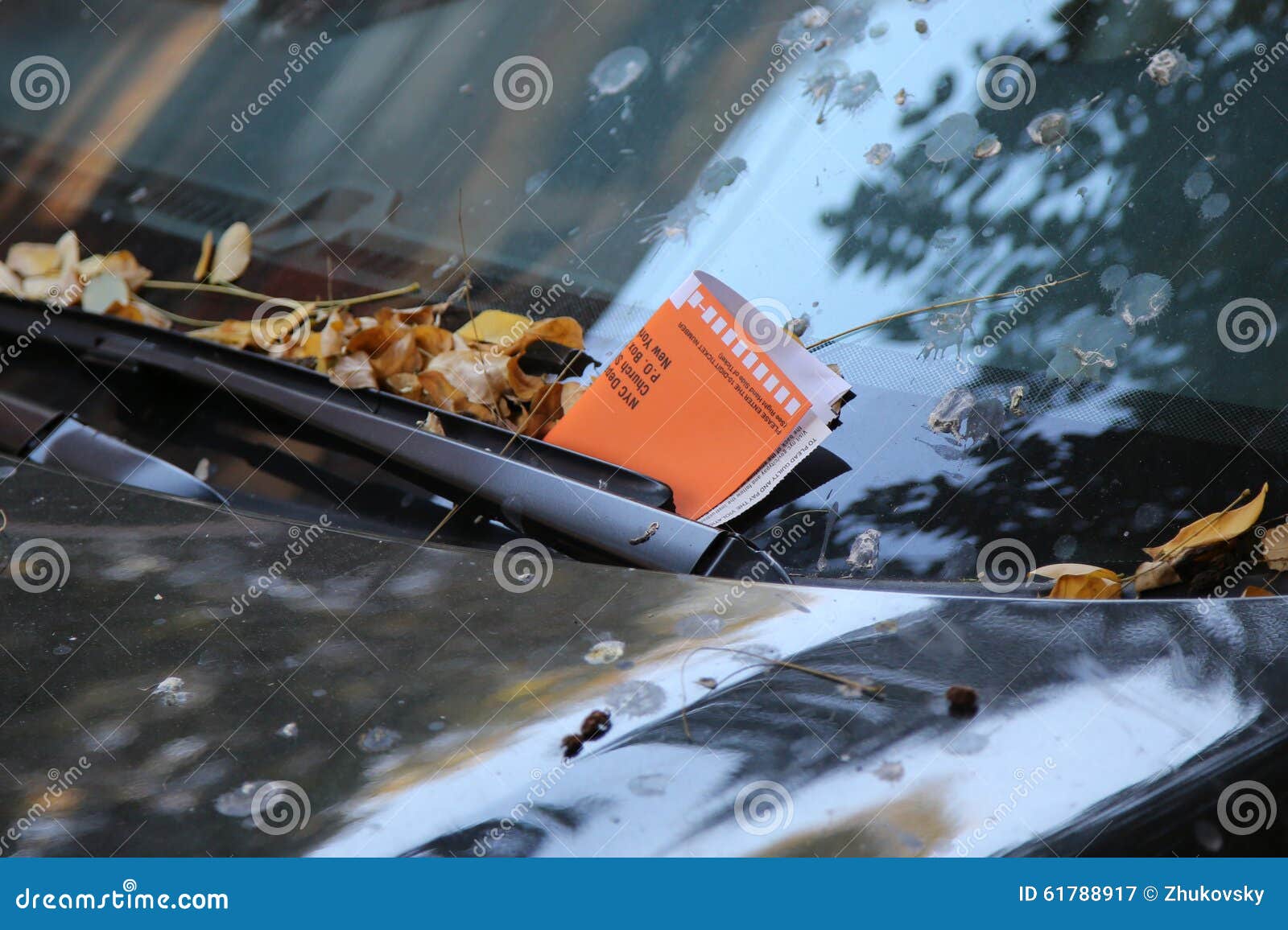 Illegal Parking Violation Citation on Car Windshield in New York Stock