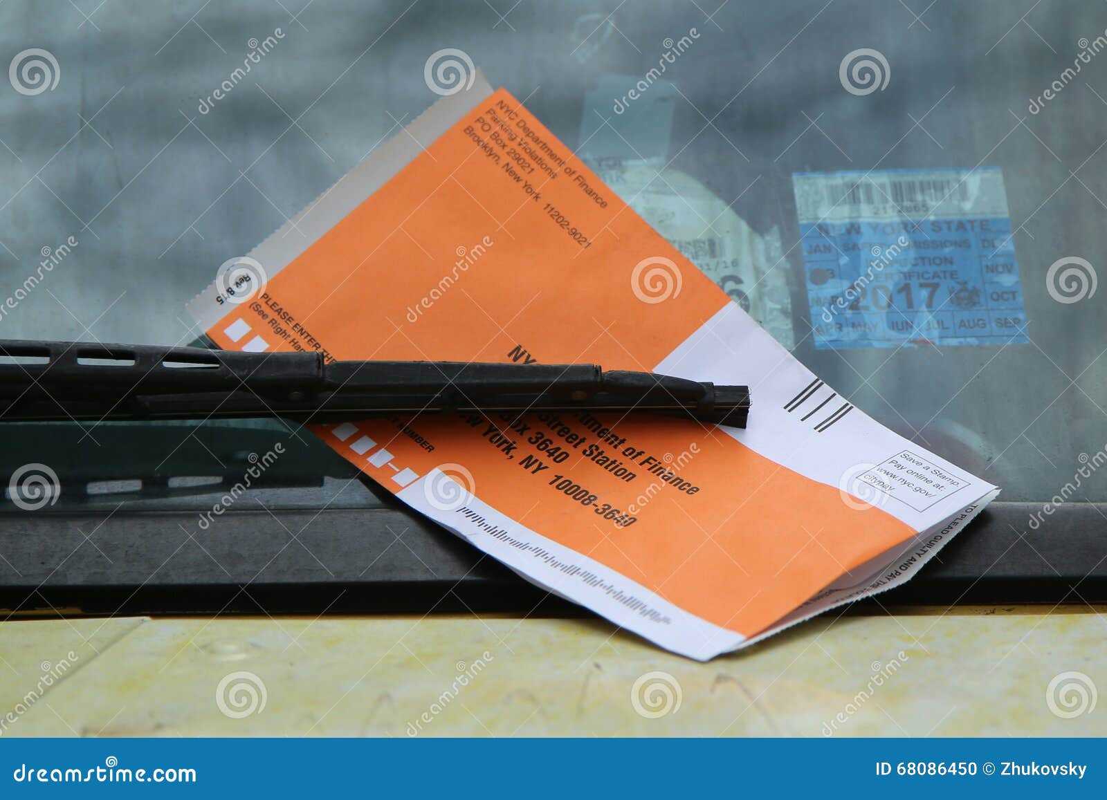 Illegal Parking Violation Citation on Car Windshield in New York
