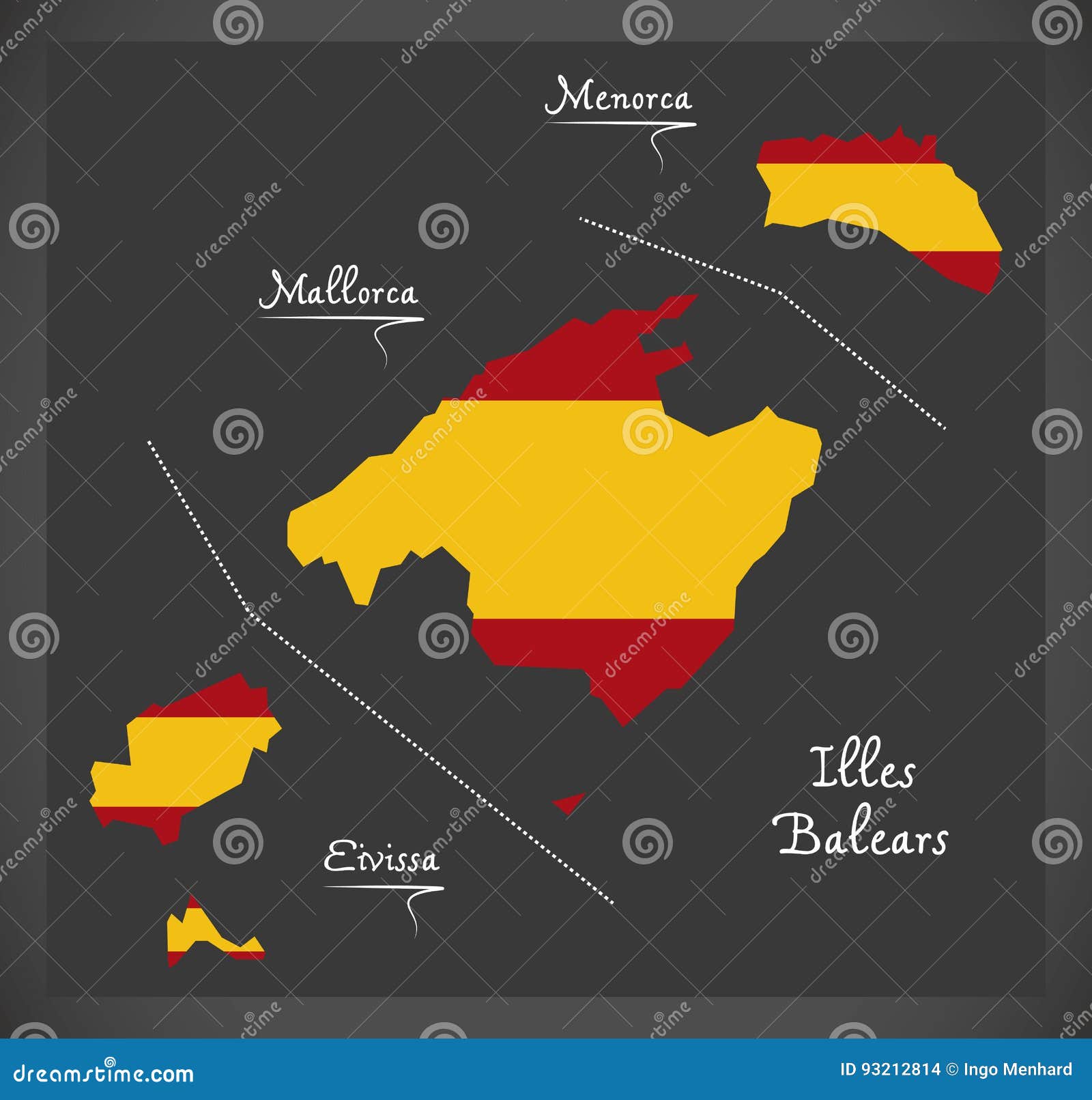 illes balears map with spanish national flag 