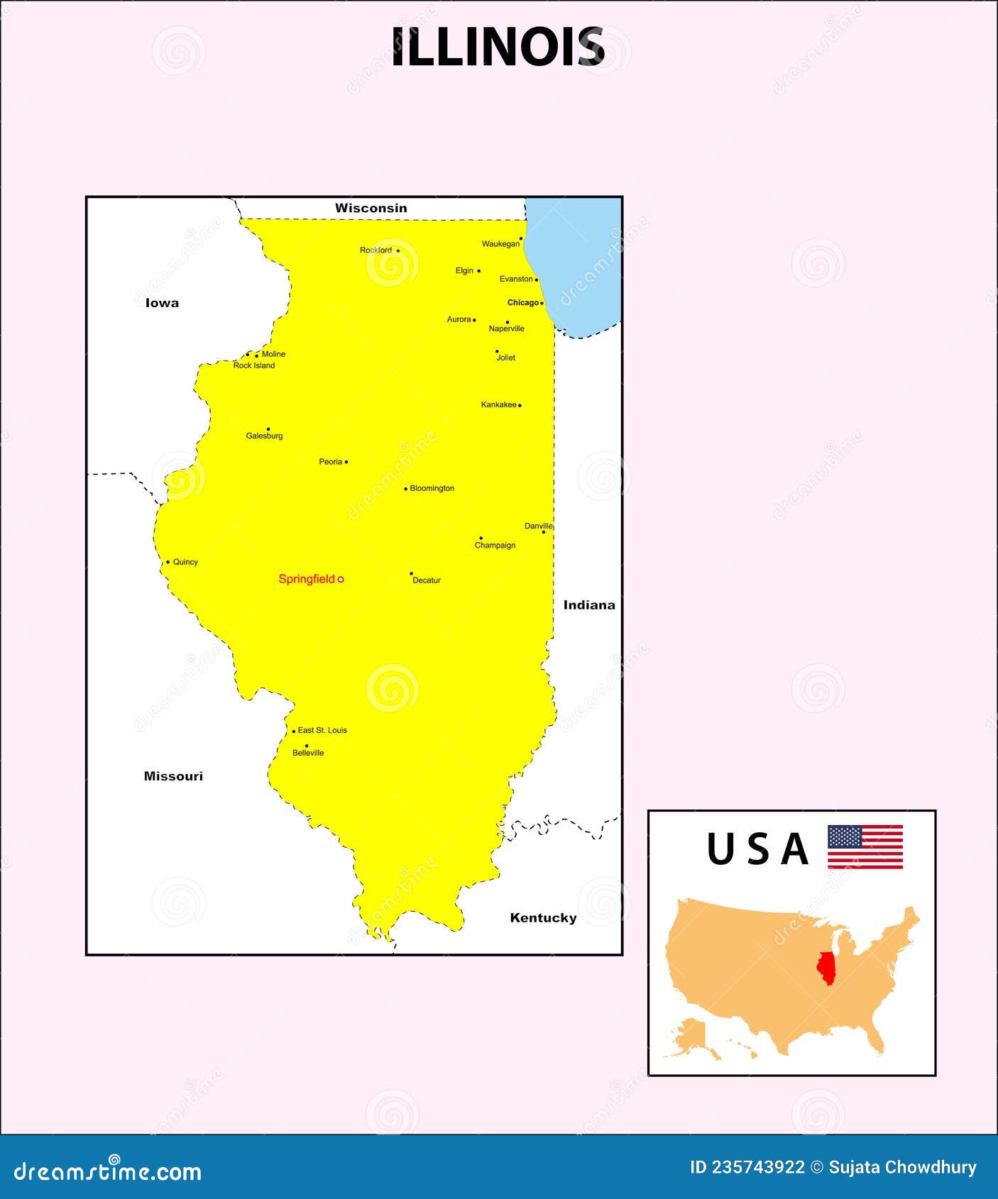 Illinois Map. State and District Map of Illinois Stock Vector Illustration of polygon, graphic