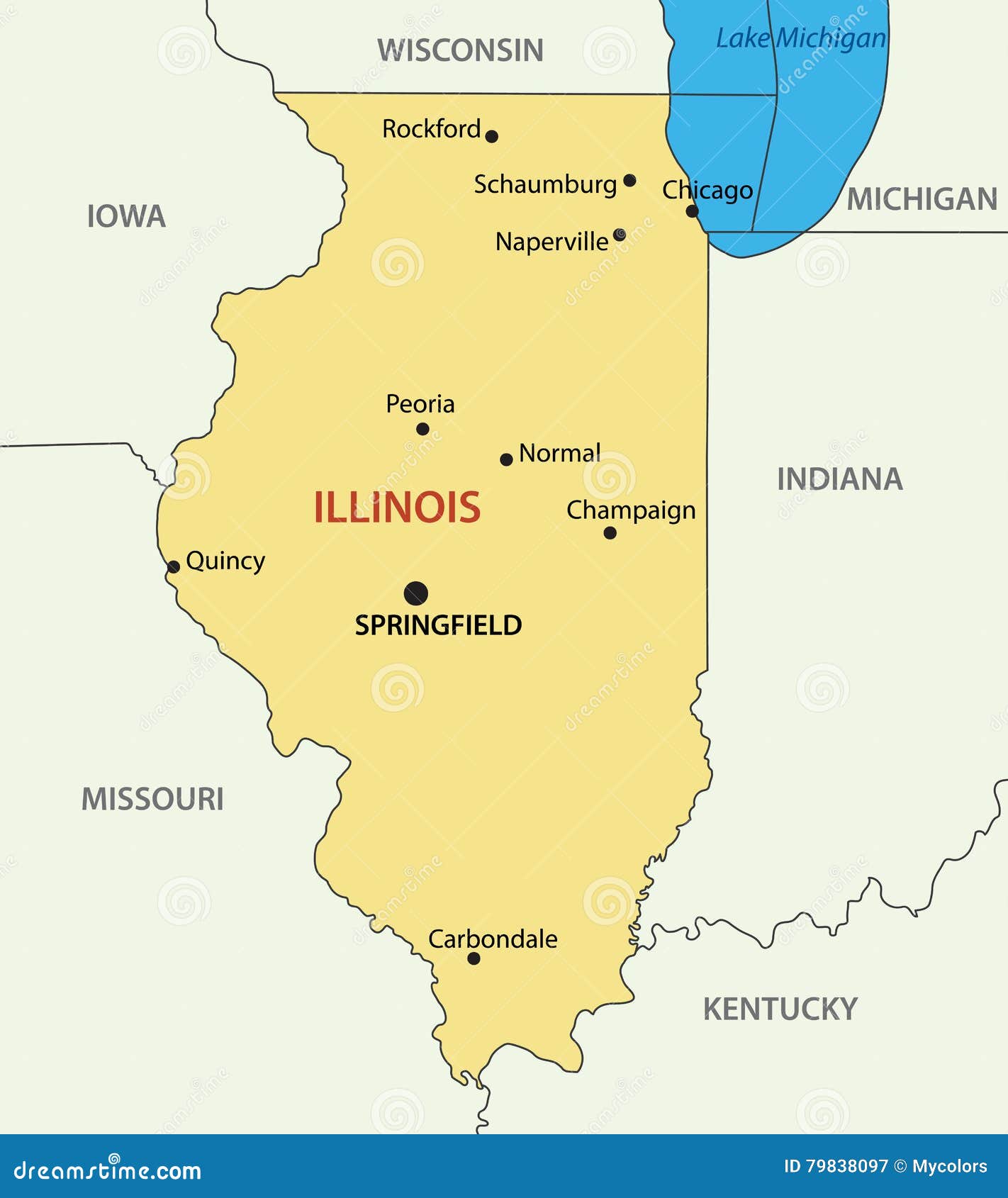 Illinois - Stato Della Mappa Di U.S.A. Illustrazione Vettoriale - Illustrazione di geografico, città: 79838097