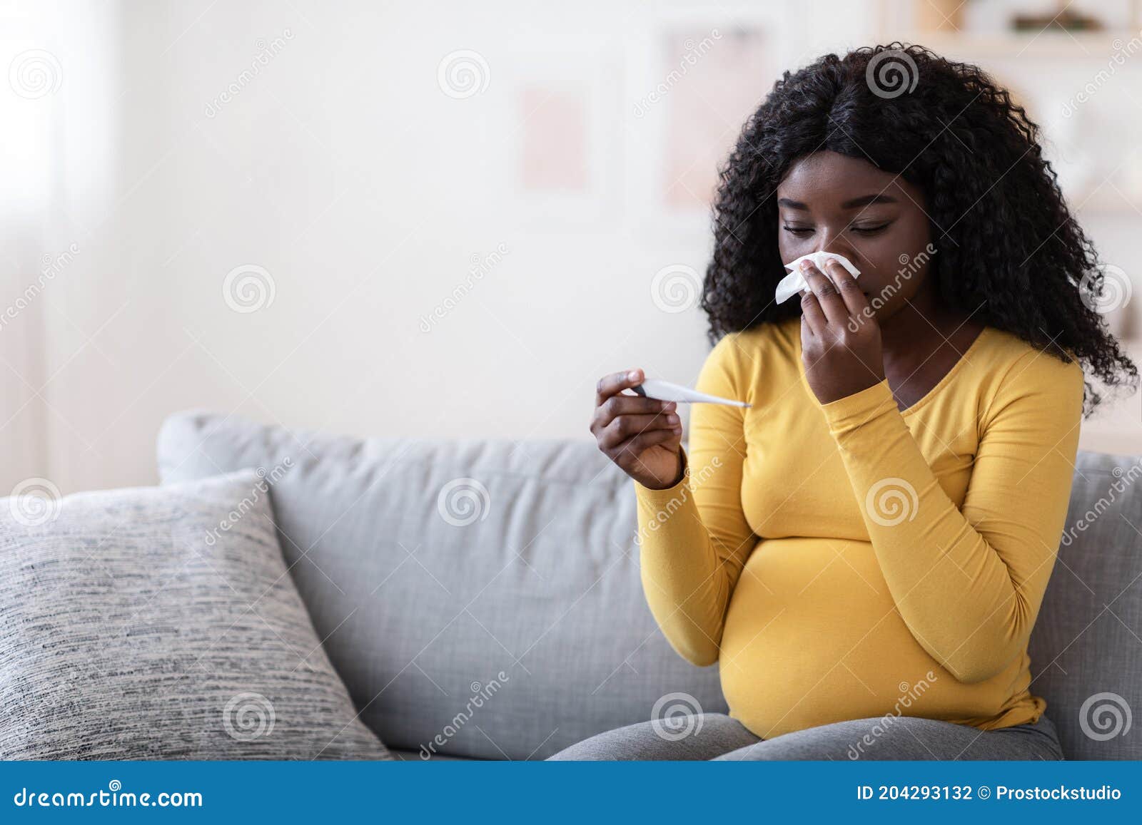 Pregnant Black Woman Feeling Sick with High Fever Stock Photo ...