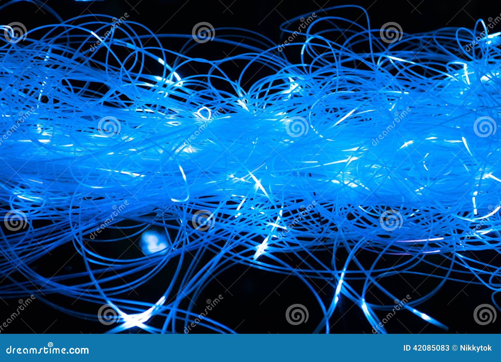 Illuminated Blue Fiber Optics Cables Stock Image Image of