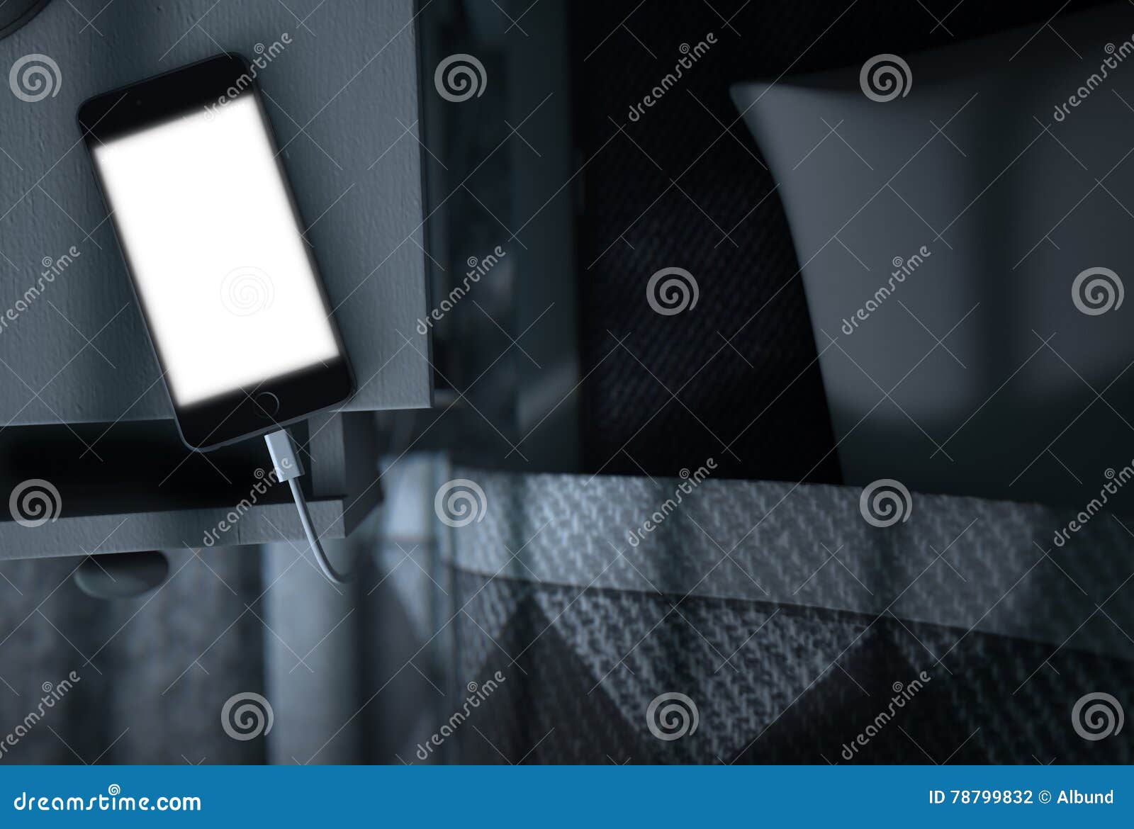 Illuminated Cellphone Next To Bed Stock Illustration Illustration of